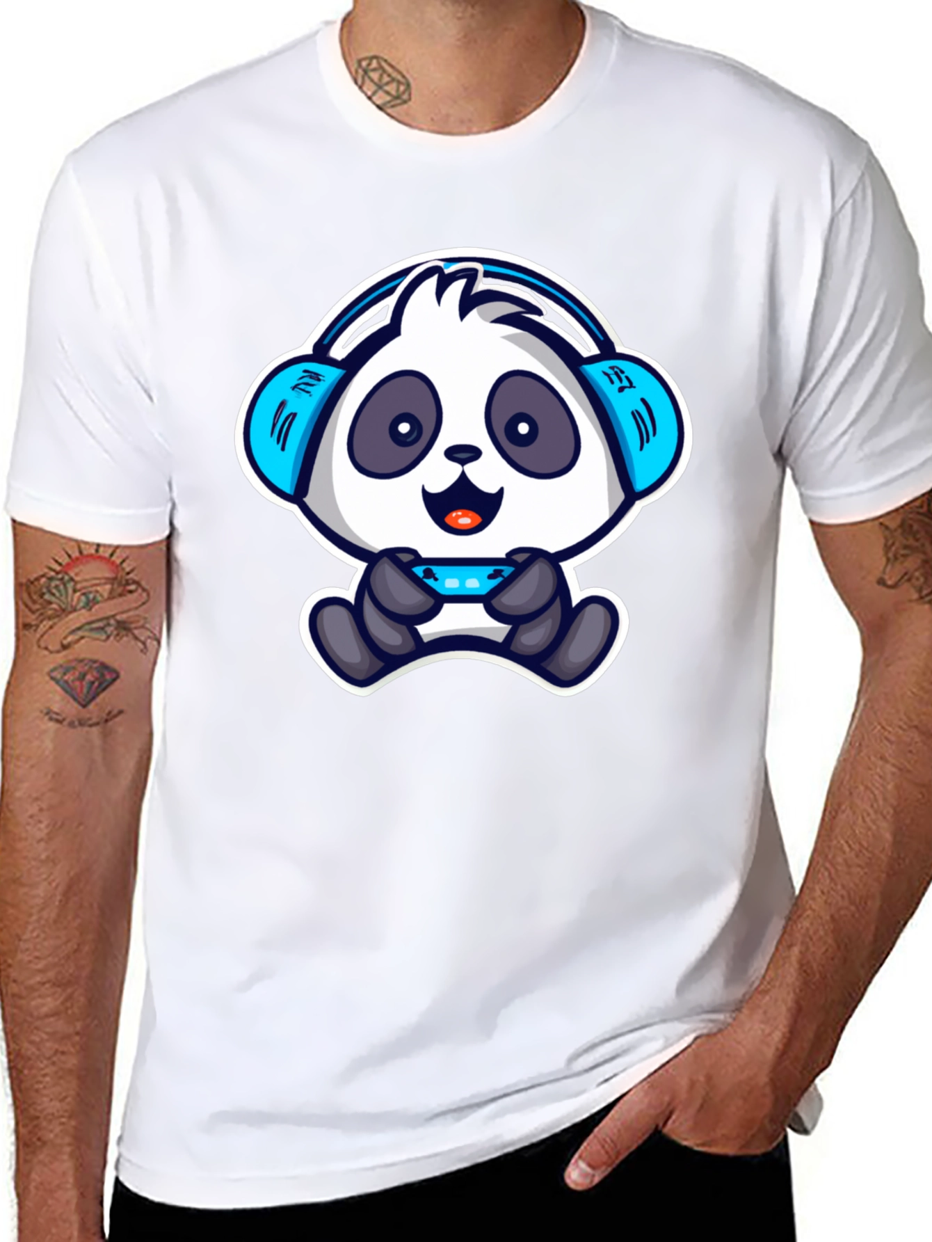Black Gamer Panda T-Shirt - Cool Cartoon Design view 8