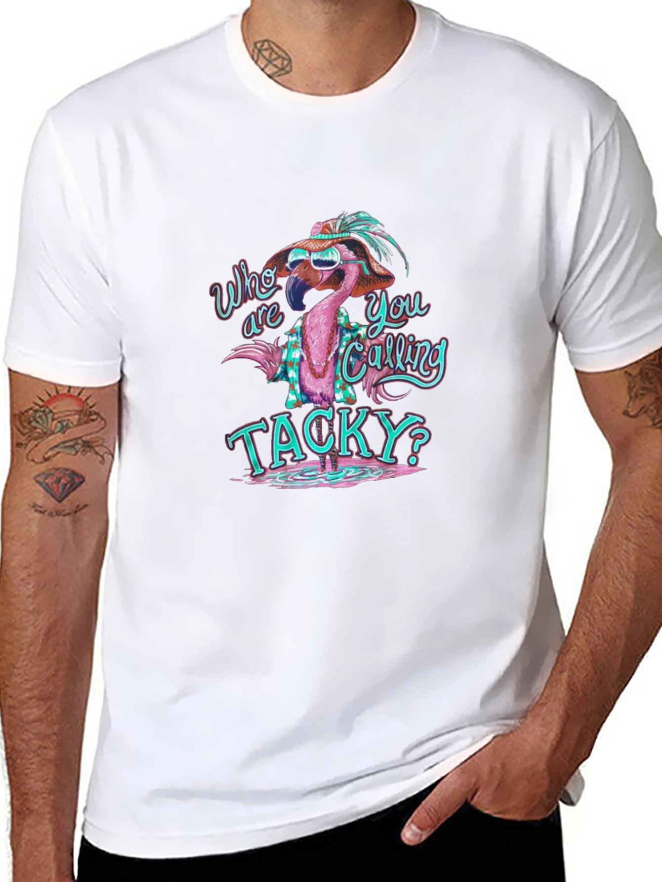 Black Funny Flamingo Tacky Graphic T-Shirt view 8
