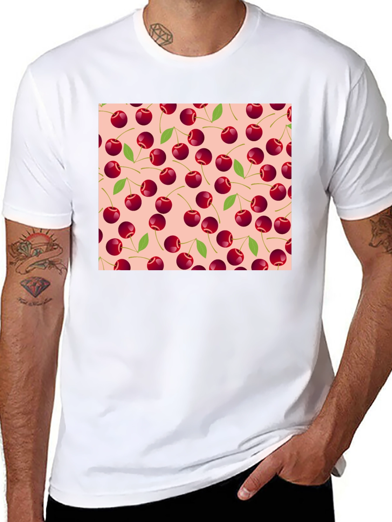 Black Cherry Pattern Tee - Black Cotton Casual view 8