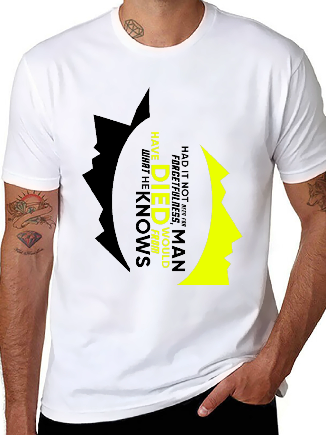 Black Philosophical T-Shirt: Forgetfulness Quote view 8