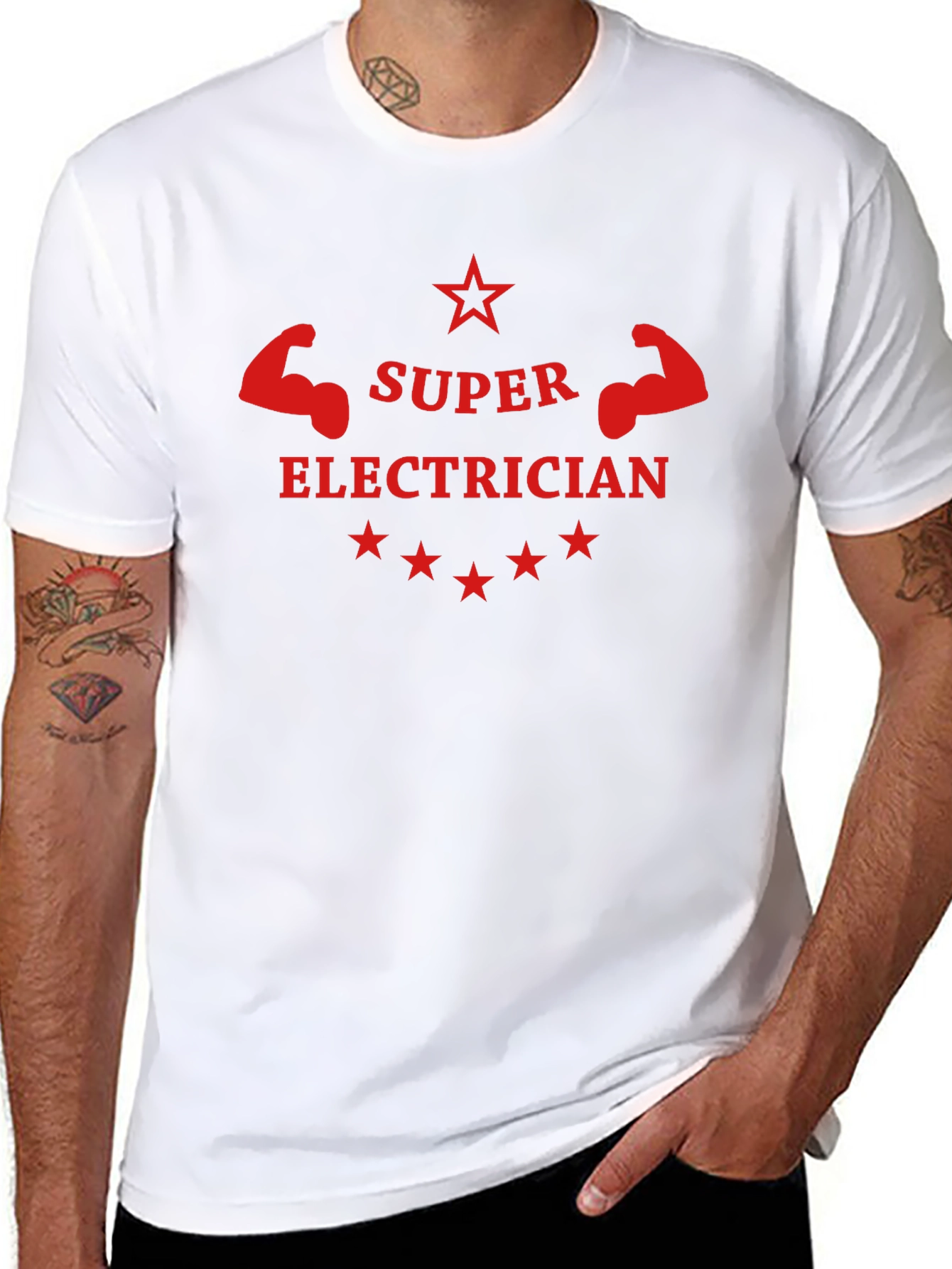 Black Super Electrician T-Shirt - Black Crew Neck view 8