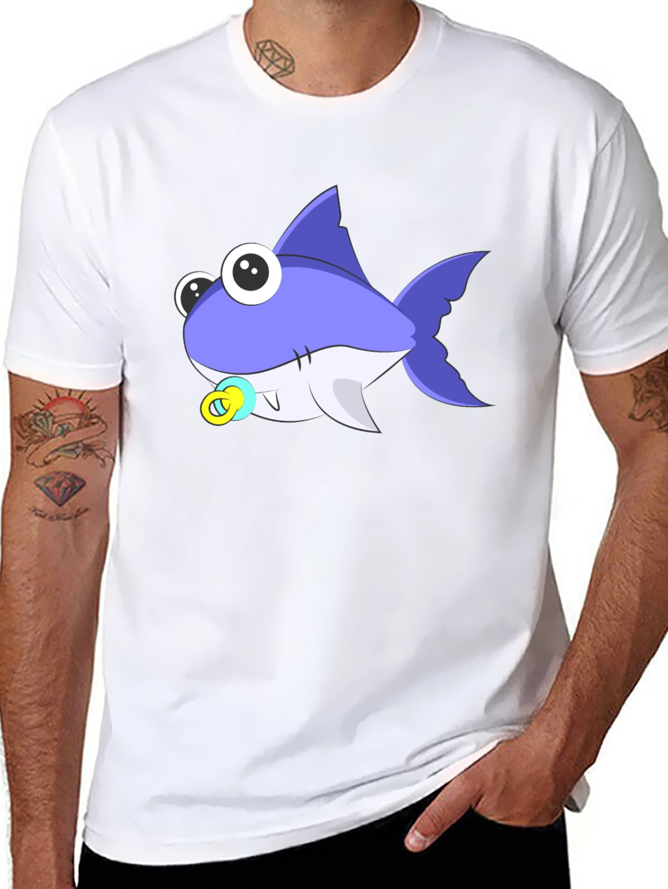 Black Cartoon Shark T-Shirt: Cute Baby Shark Design view 8
