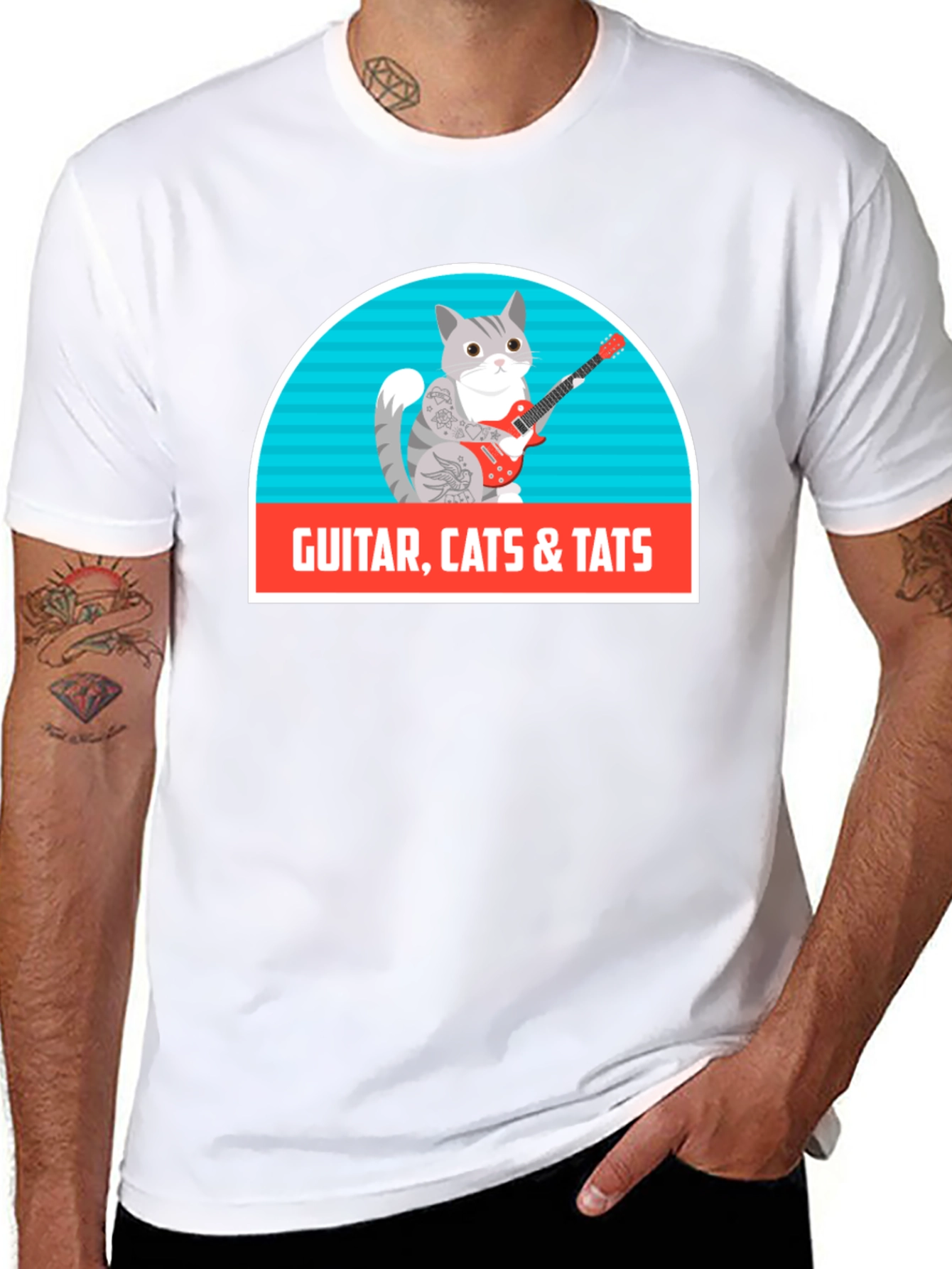 Black Guitar Cats & Tats T-Shirt view 8