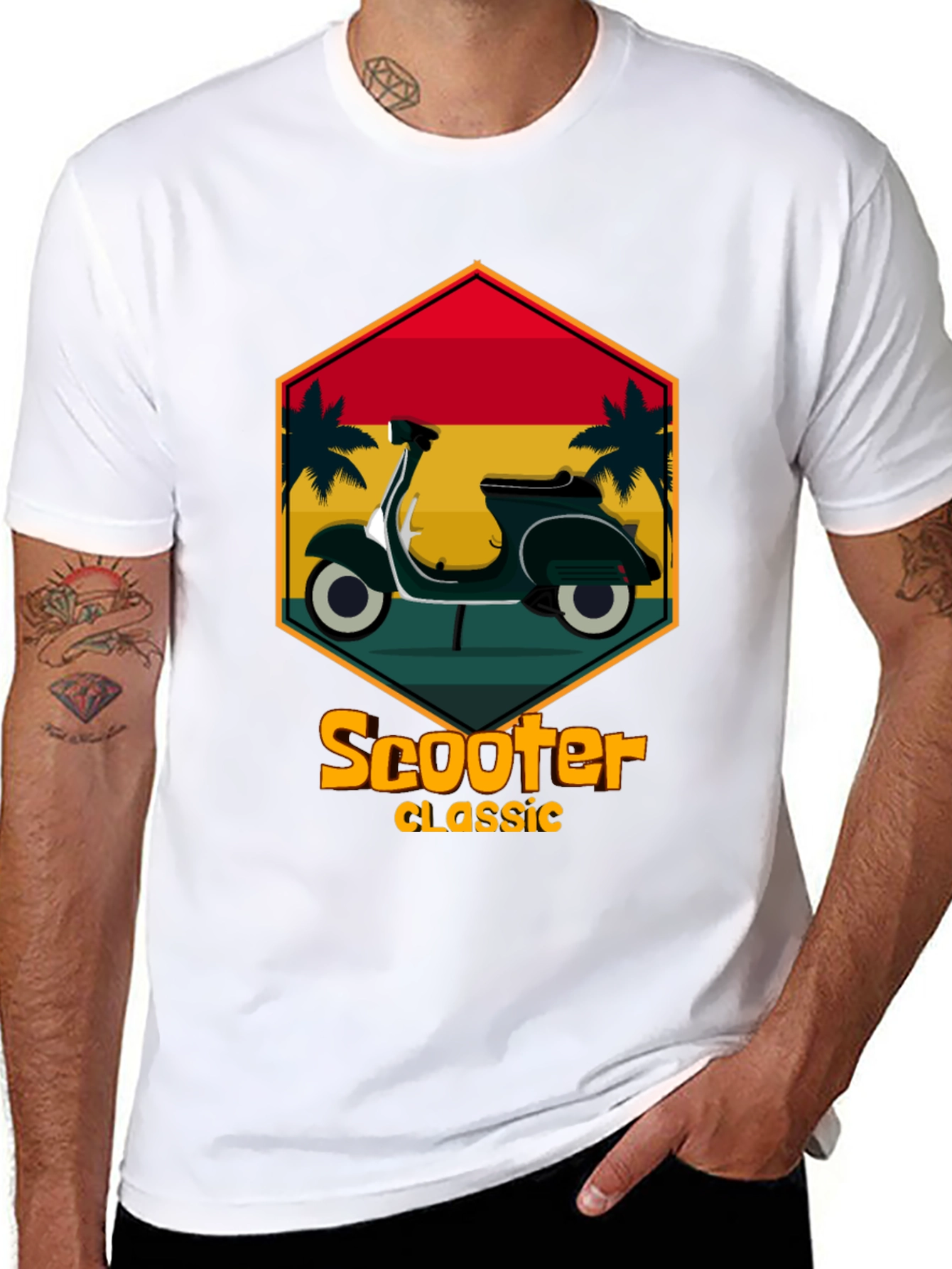 Black Retro Scooter Classic T-Shirt - Vintage Design view 8