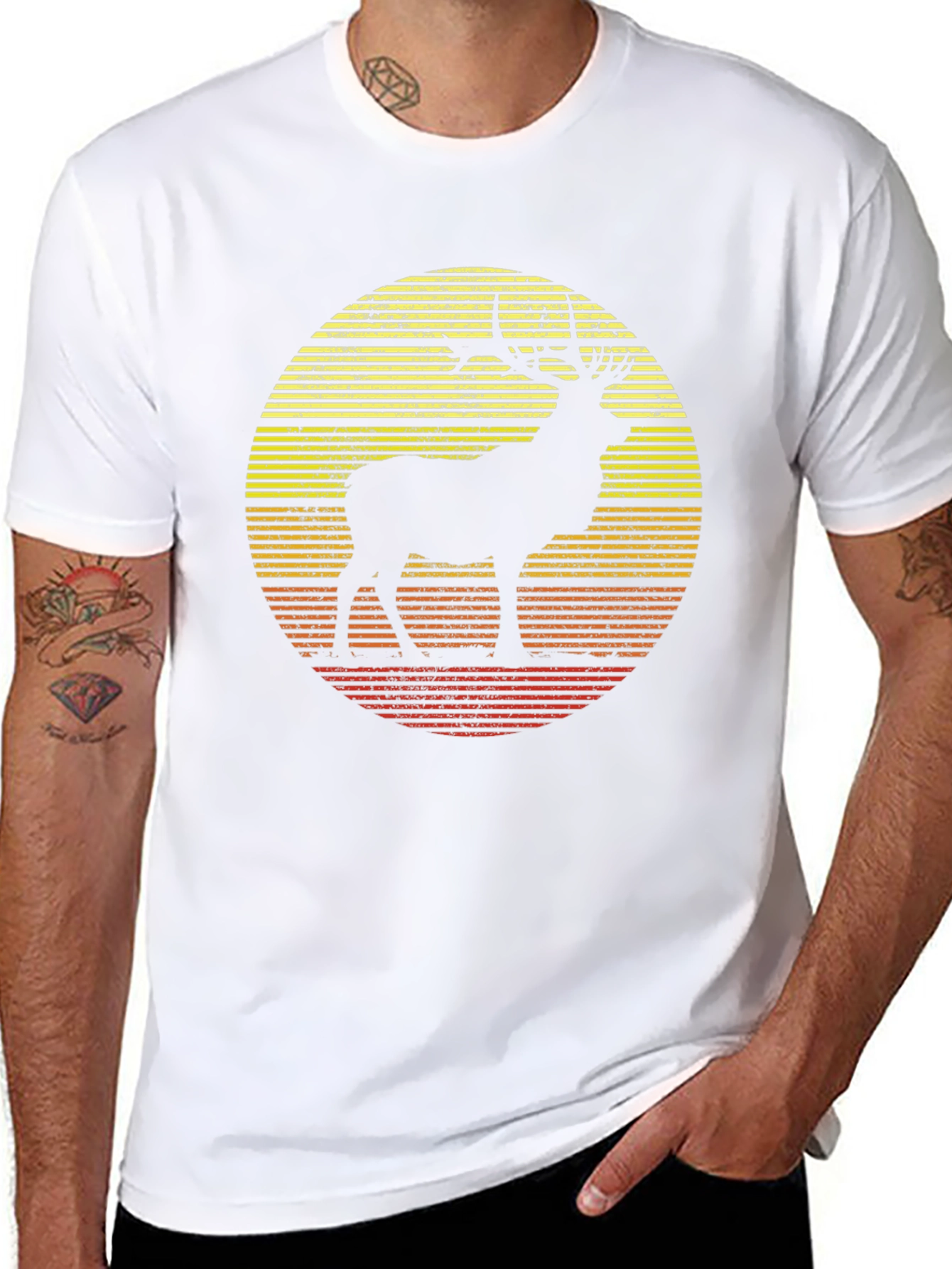 Black Retro Elk Sunset Graphic T-Shirt view 8