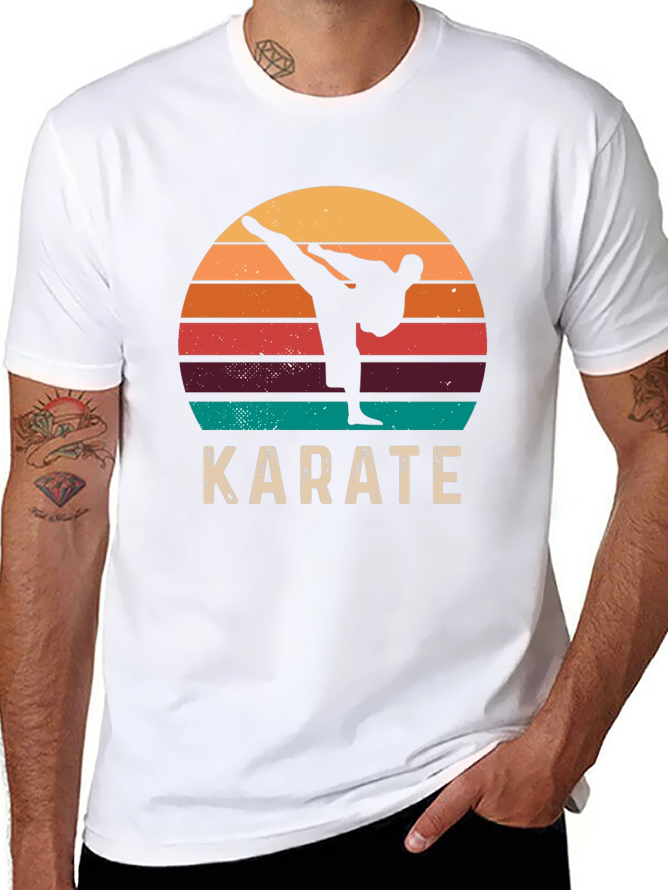 Black Karate Sunset T-Shirt Retro Style Martial Arts Tee view 8