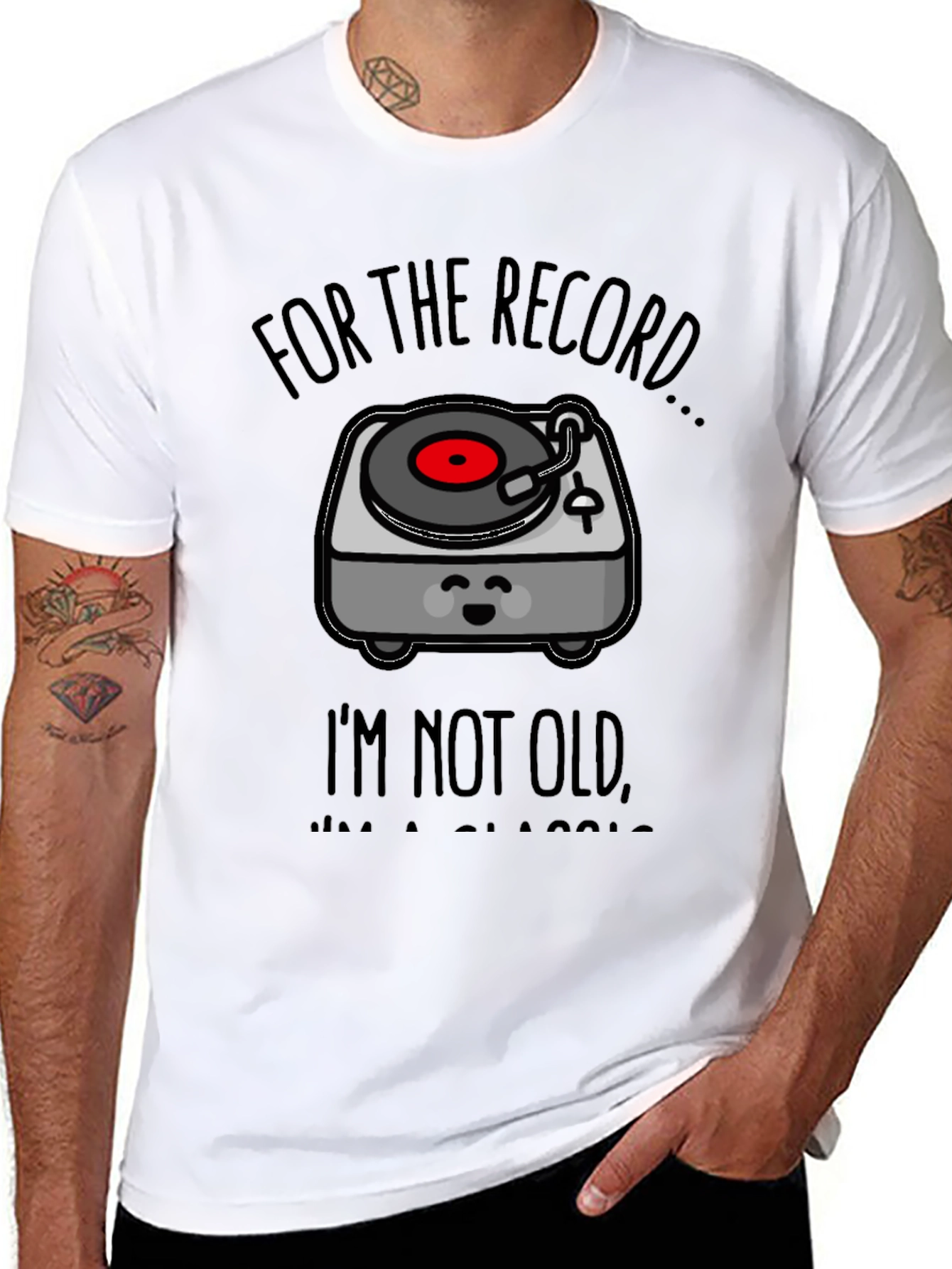 Black Classic Vinyl Record Player T-Shirt view 8