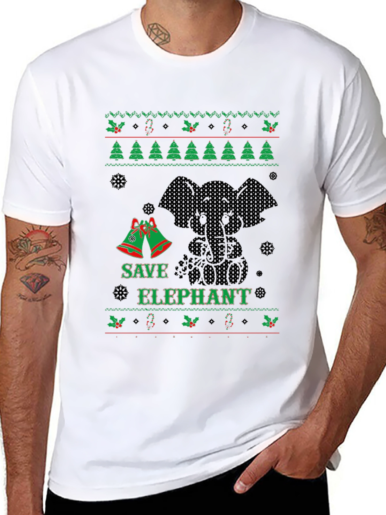 Black Save Elephant Ugly Christmas Sweater T-Shirt view 8