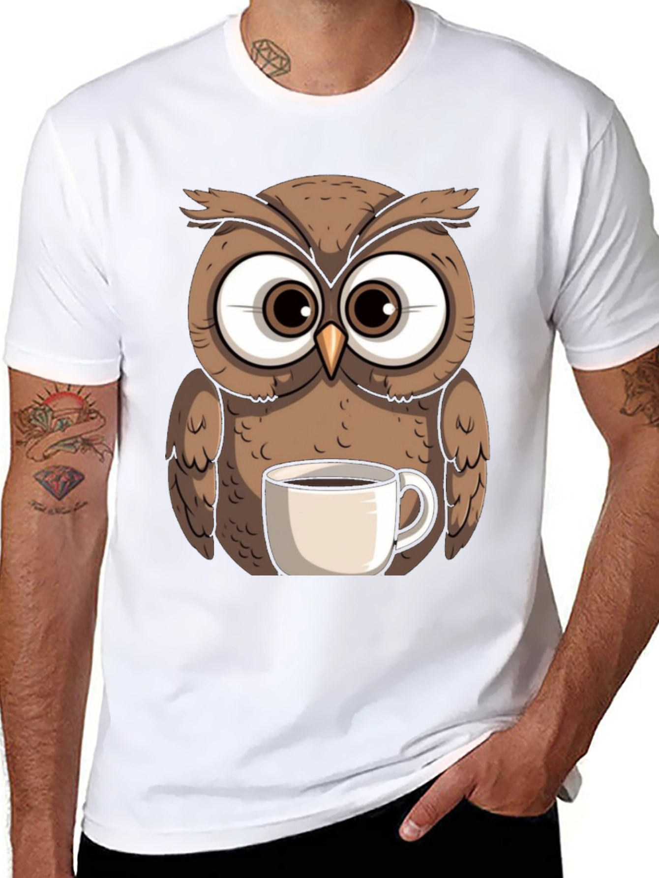 Black Owl with Coffee Mug Graphic Tee view 8