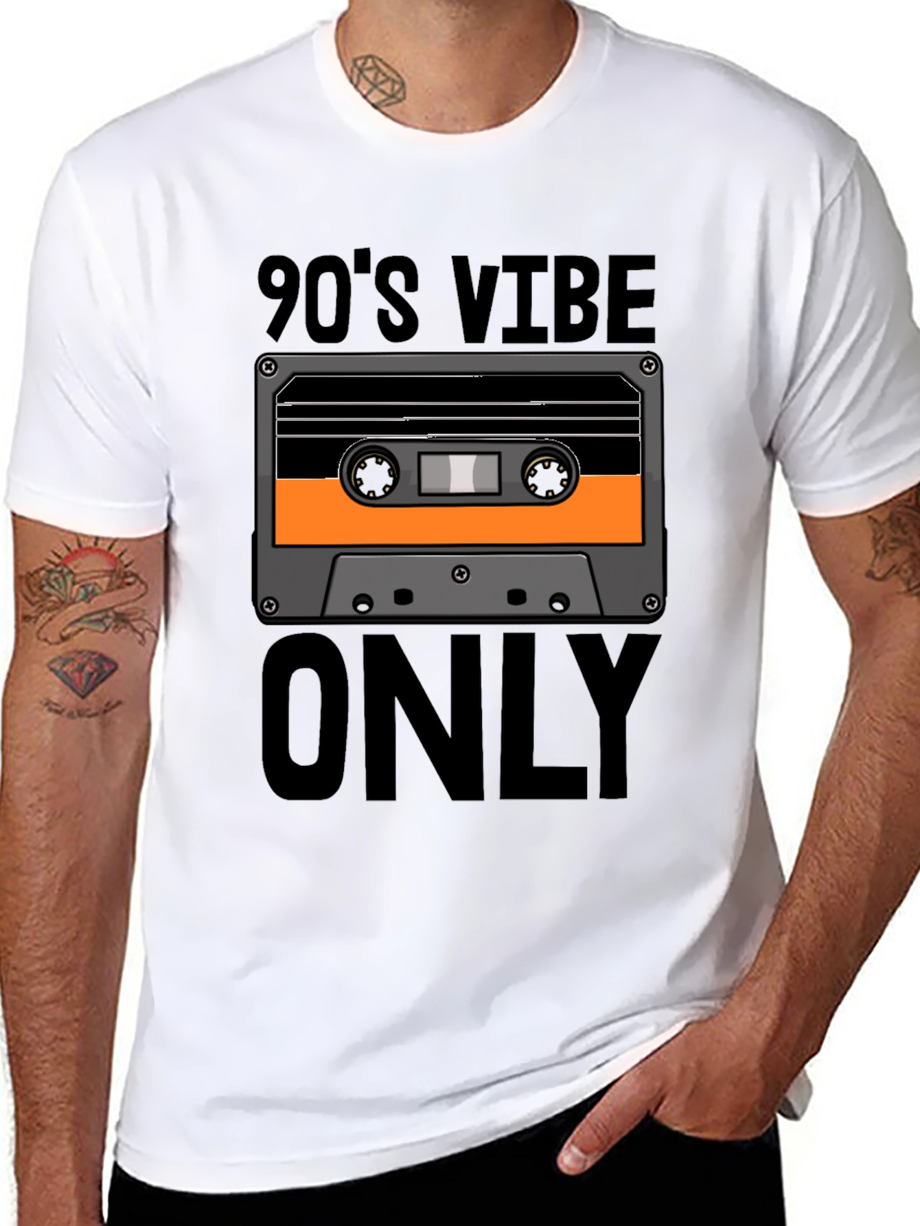 Black 90's Vibe Only Graphic Tee - Retro Cassette T-Shirt view 8