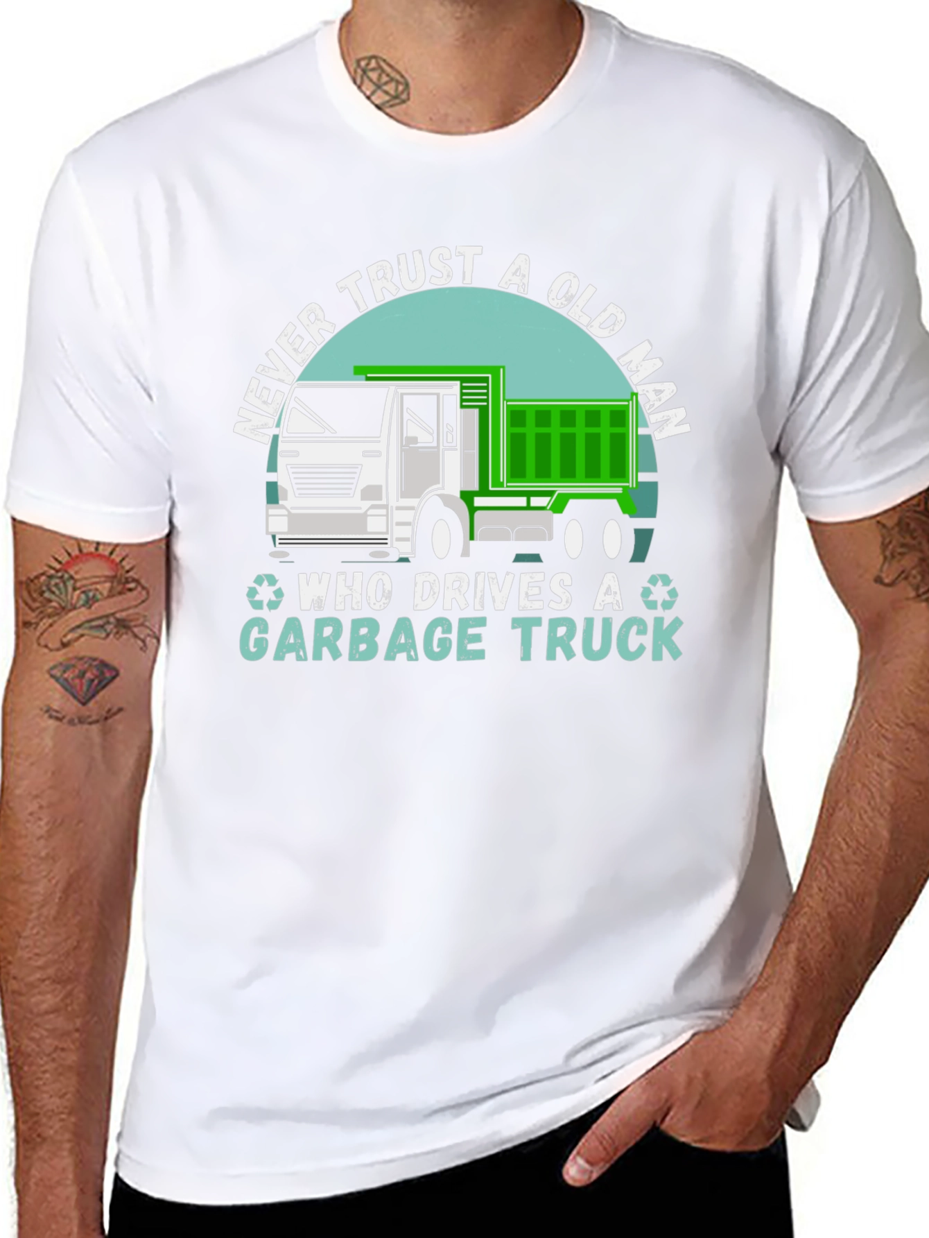 Black Never Trust Old Man Garbage Truck T-Shirt view 8