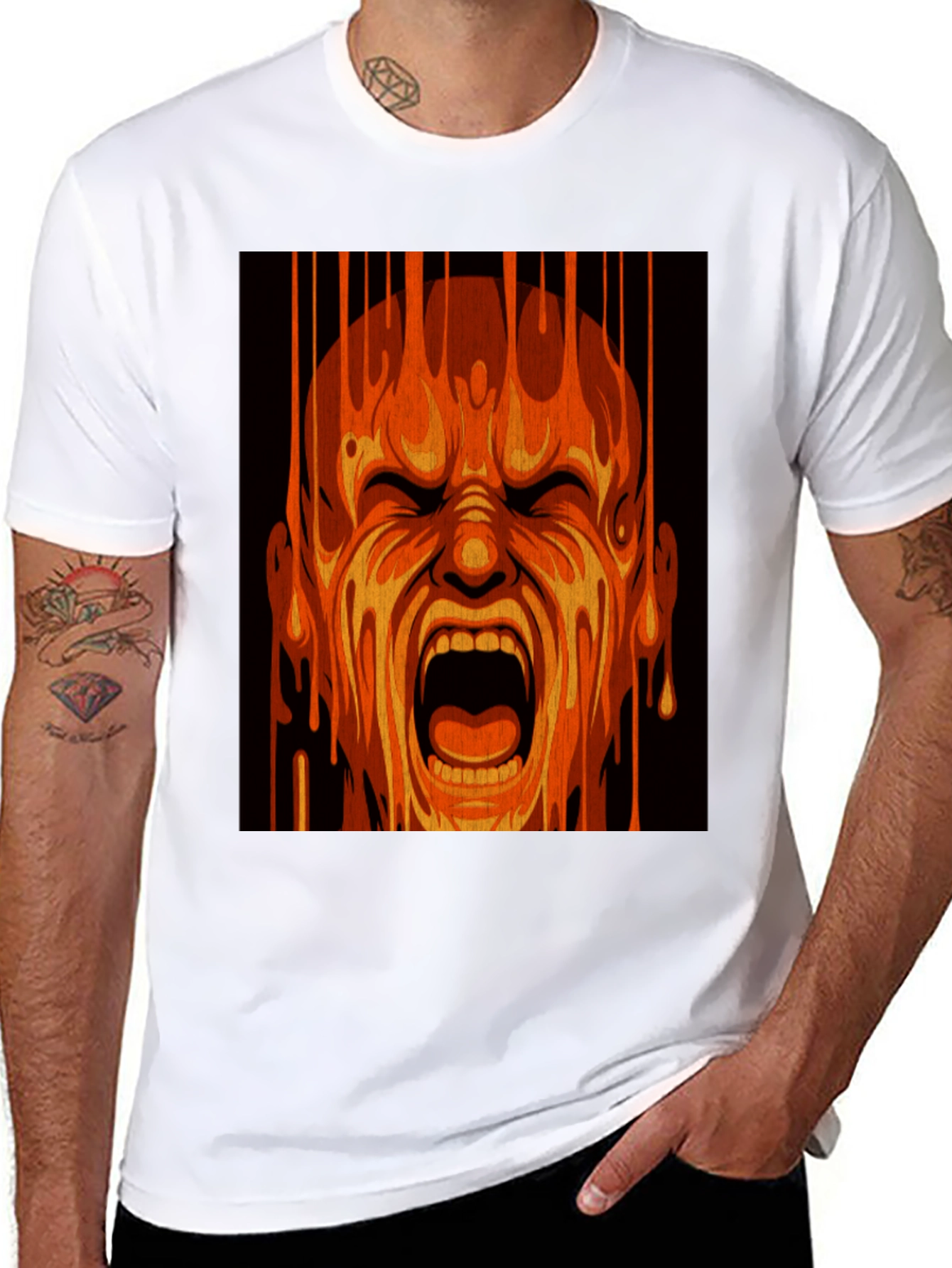 Black Fiery Scream Graphic Tee - Bold Statement Shirt view 8