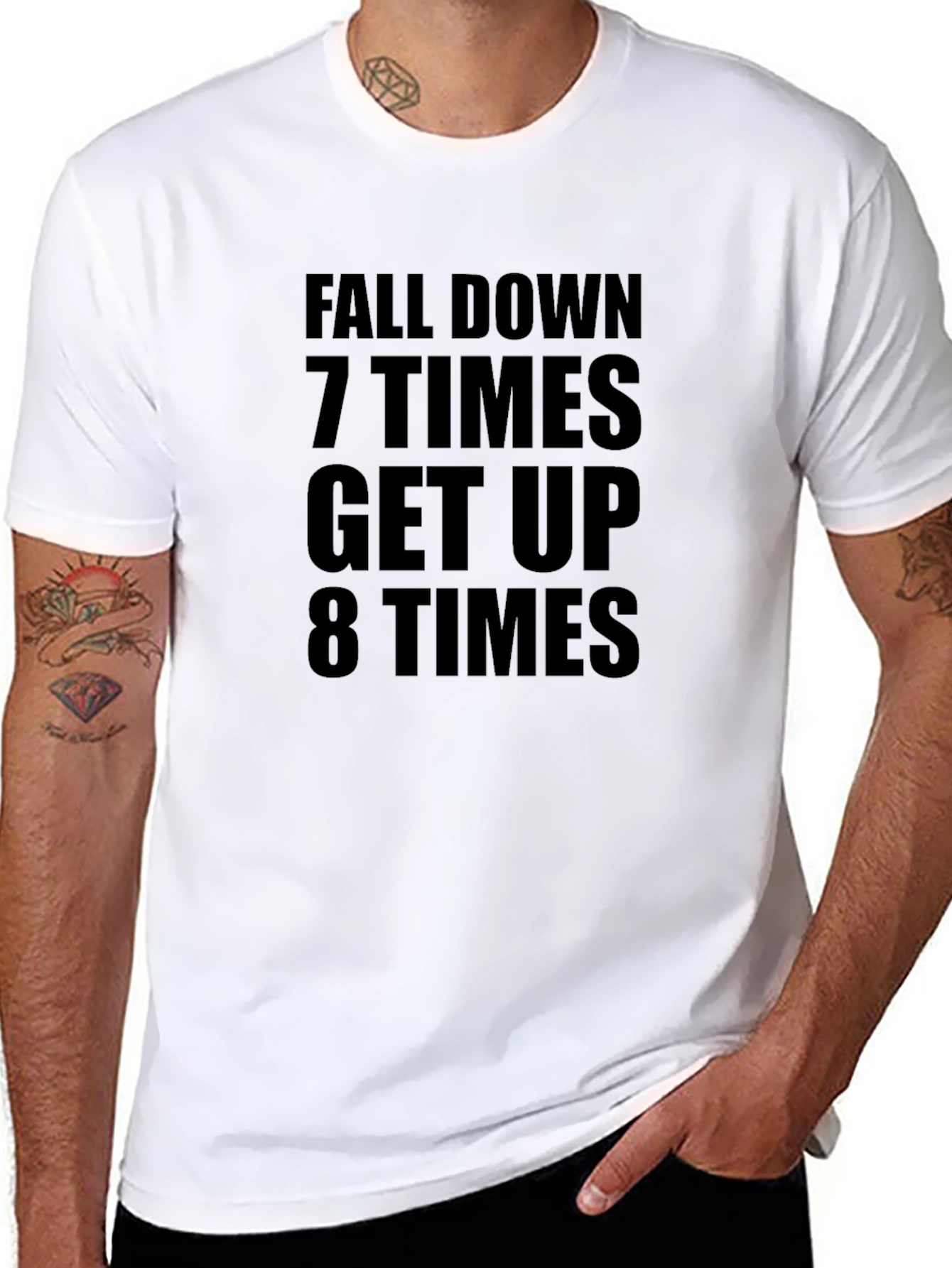 Black Fall Down 7 Times Get Up 8 Motivational T-Shirt view 8