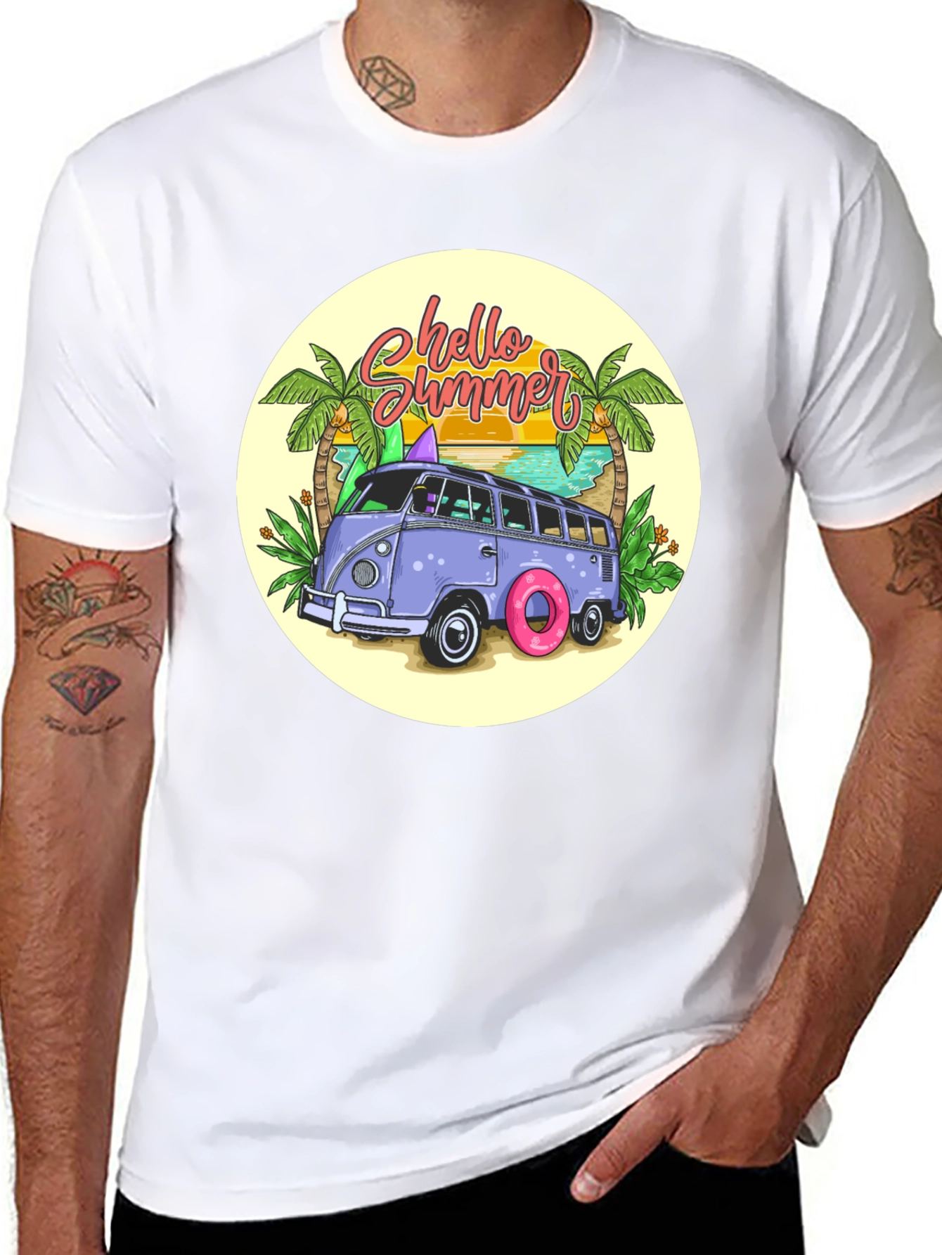 Black Summer Beach Van T-Shirt view 8
