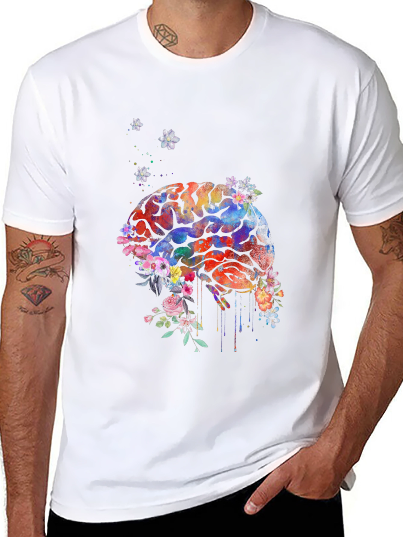 Black Brain Flowers T-Shirt - Artistic Graphic Tee view 8