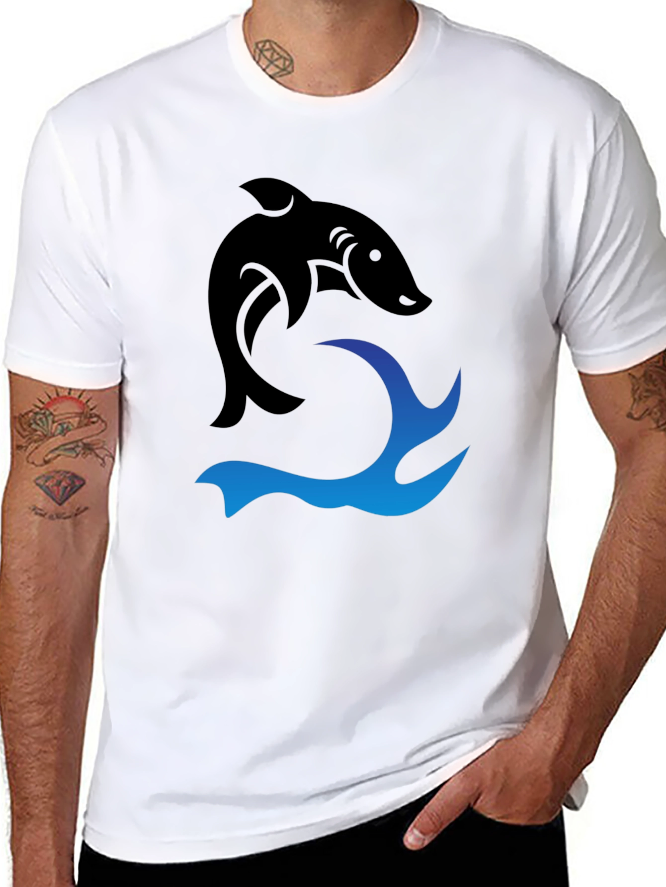 Black Black Shark Wave Graphic Tee view 8