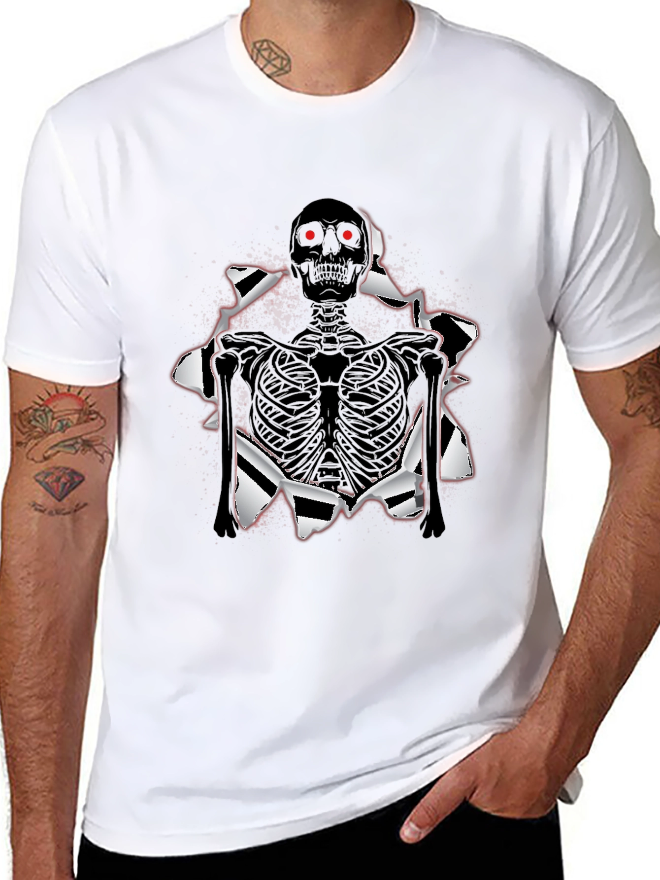 Black Skeleton T-Shirt: Ripped Graphic Tee view 8