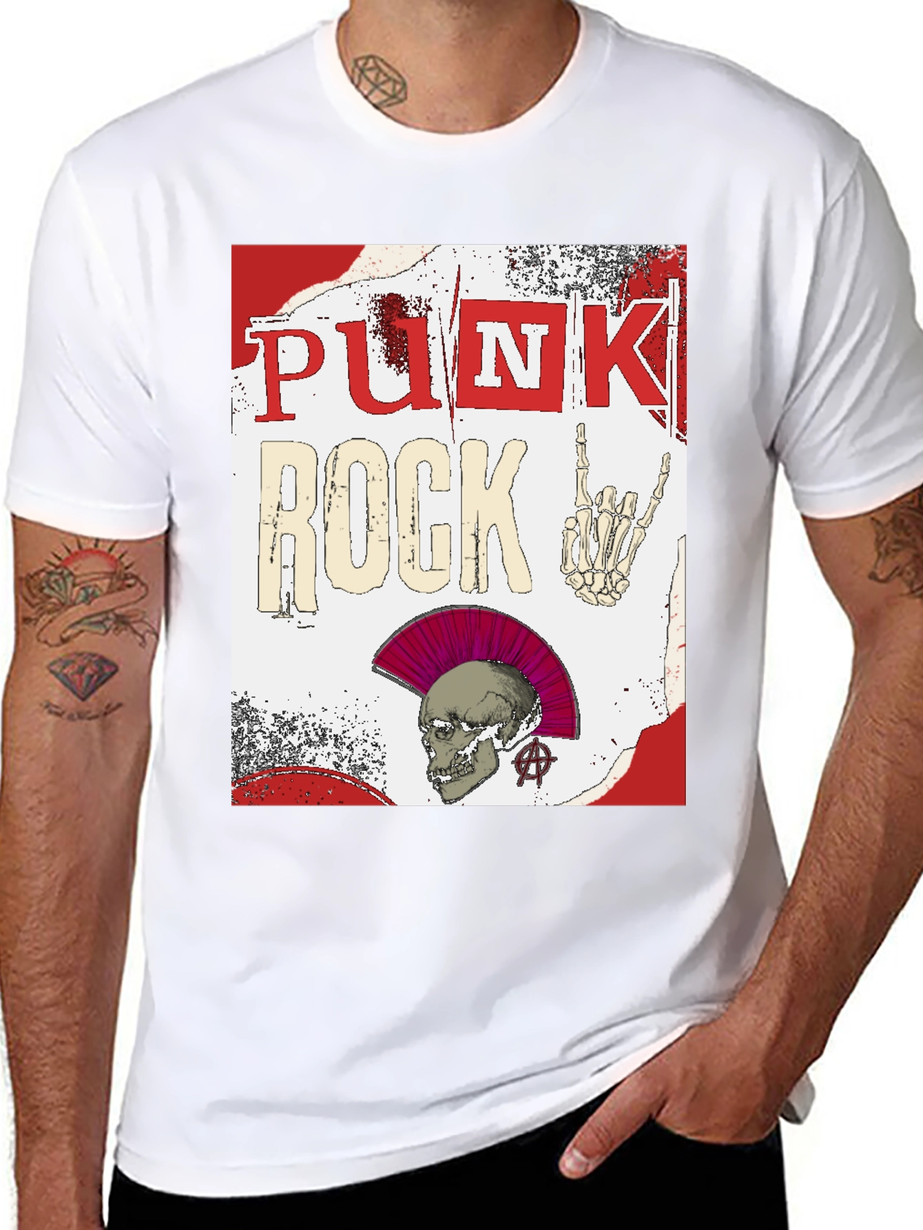 Black Punk Rock Graphic Tee - Edgy Skull Design view 8