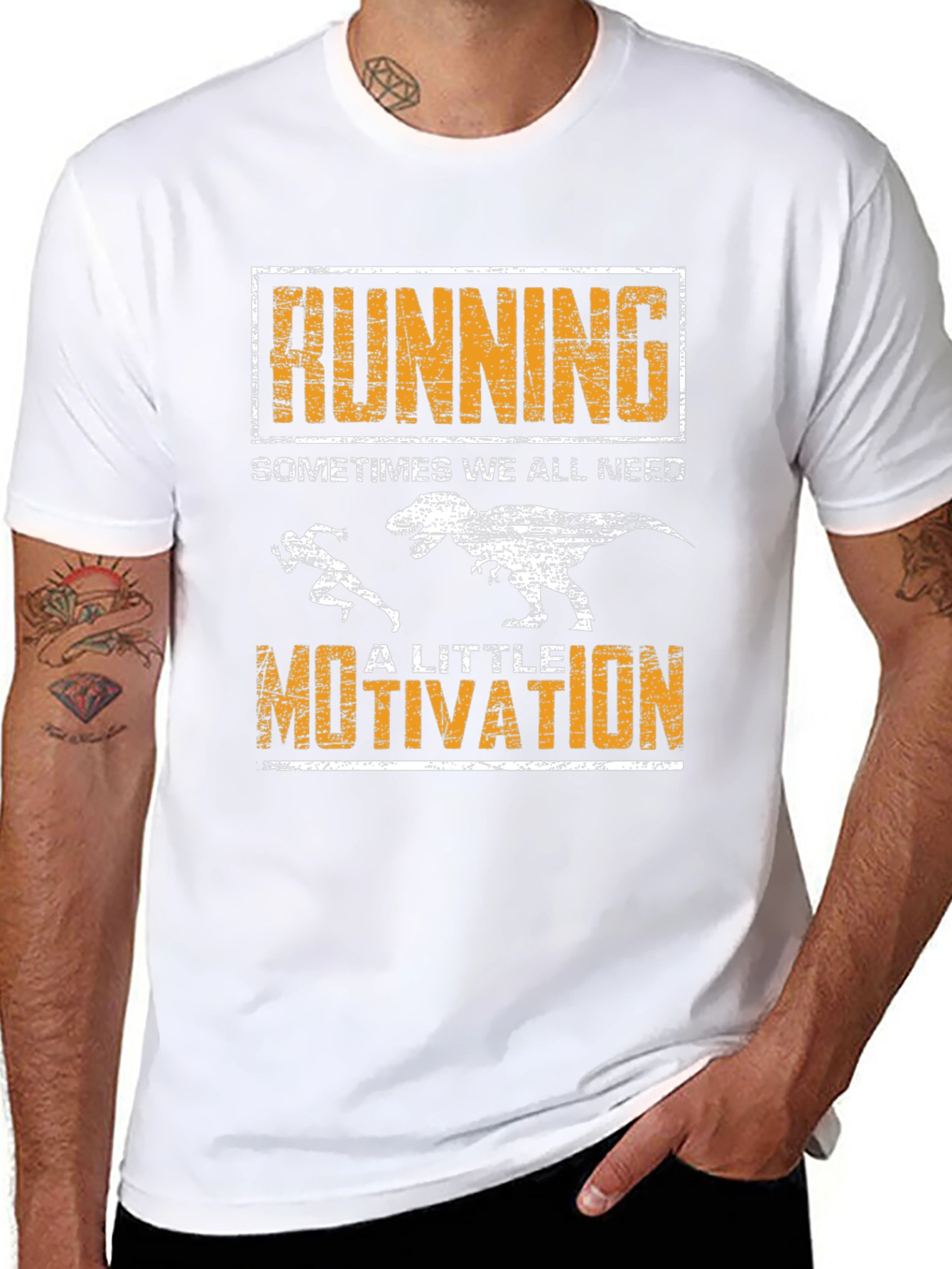 Black Running Motivation T-Shirt - Dinosaur Chase Graphic view 8