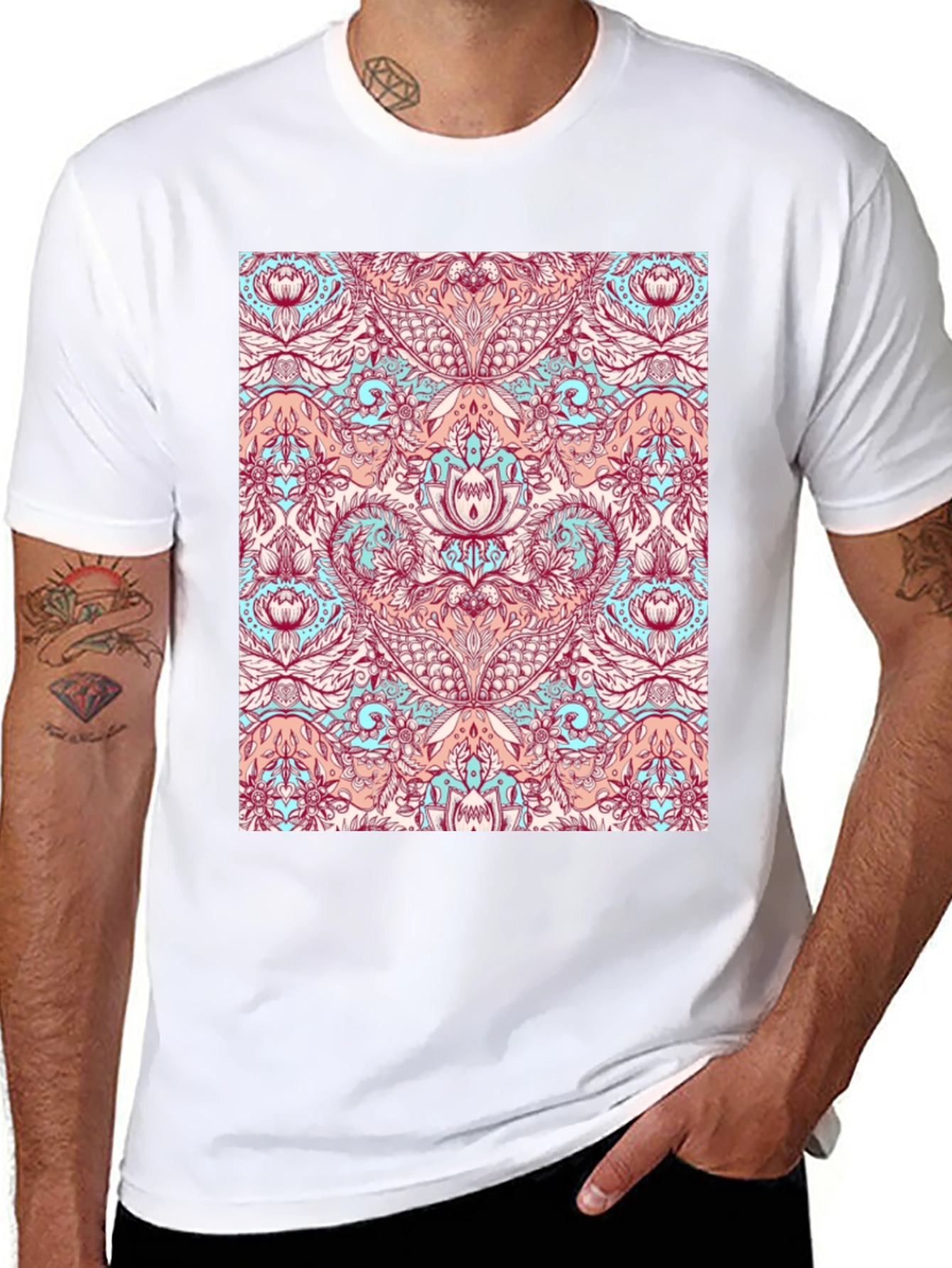 Black Floral Pattern Tee - Unique Design, Casual Style view 8