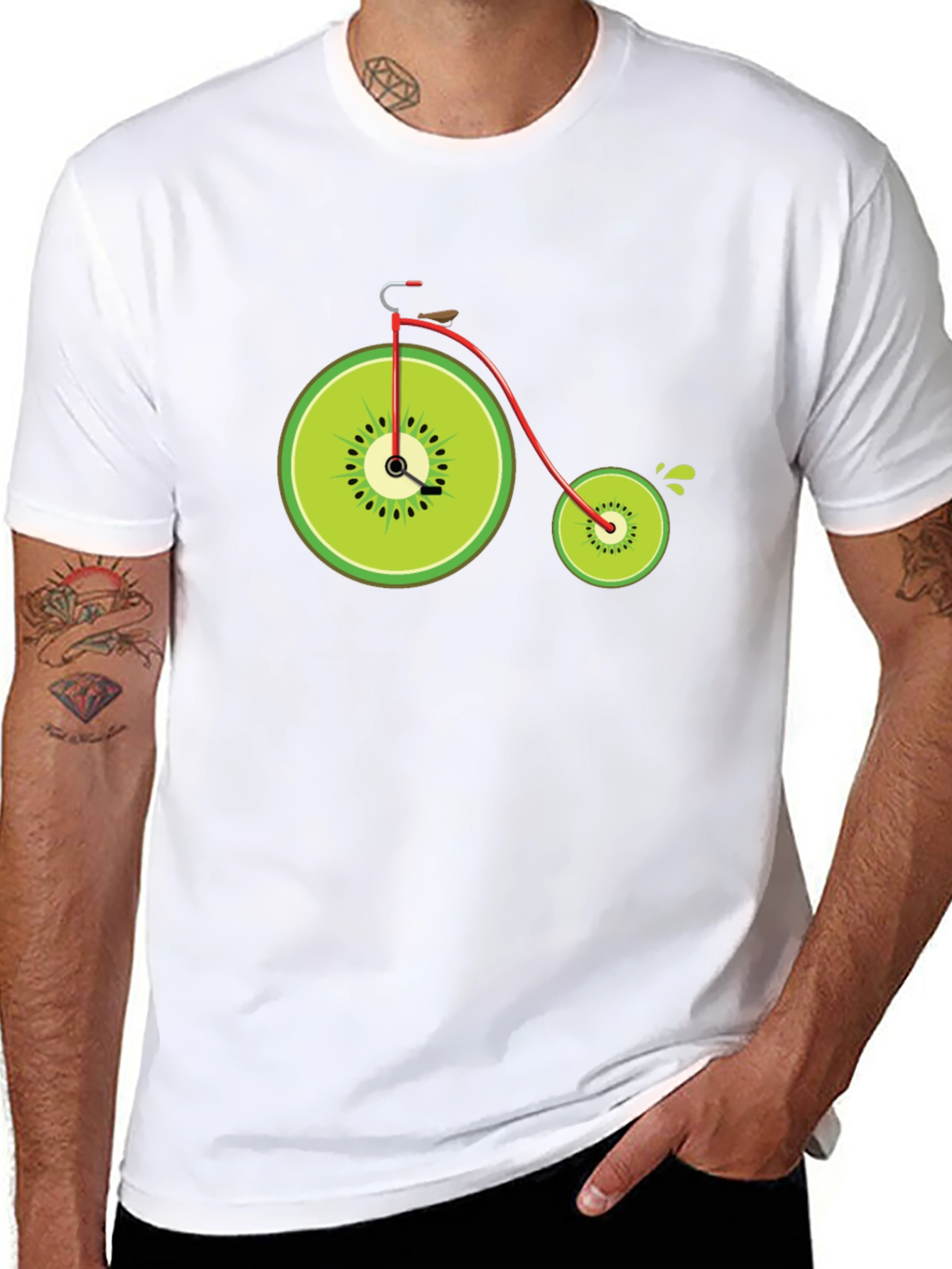 Black Kiwi Bike Graphic Tee - Quirky Fruit Bicycle Design view 8