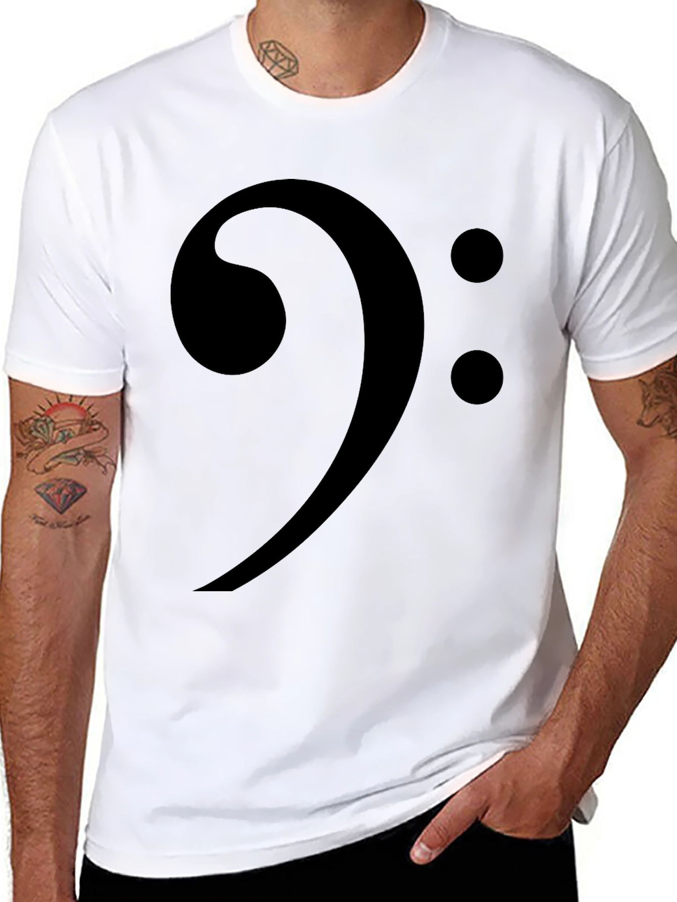 Black Bass Clef Black Graphic Tee - Music Lover Shirt view 8