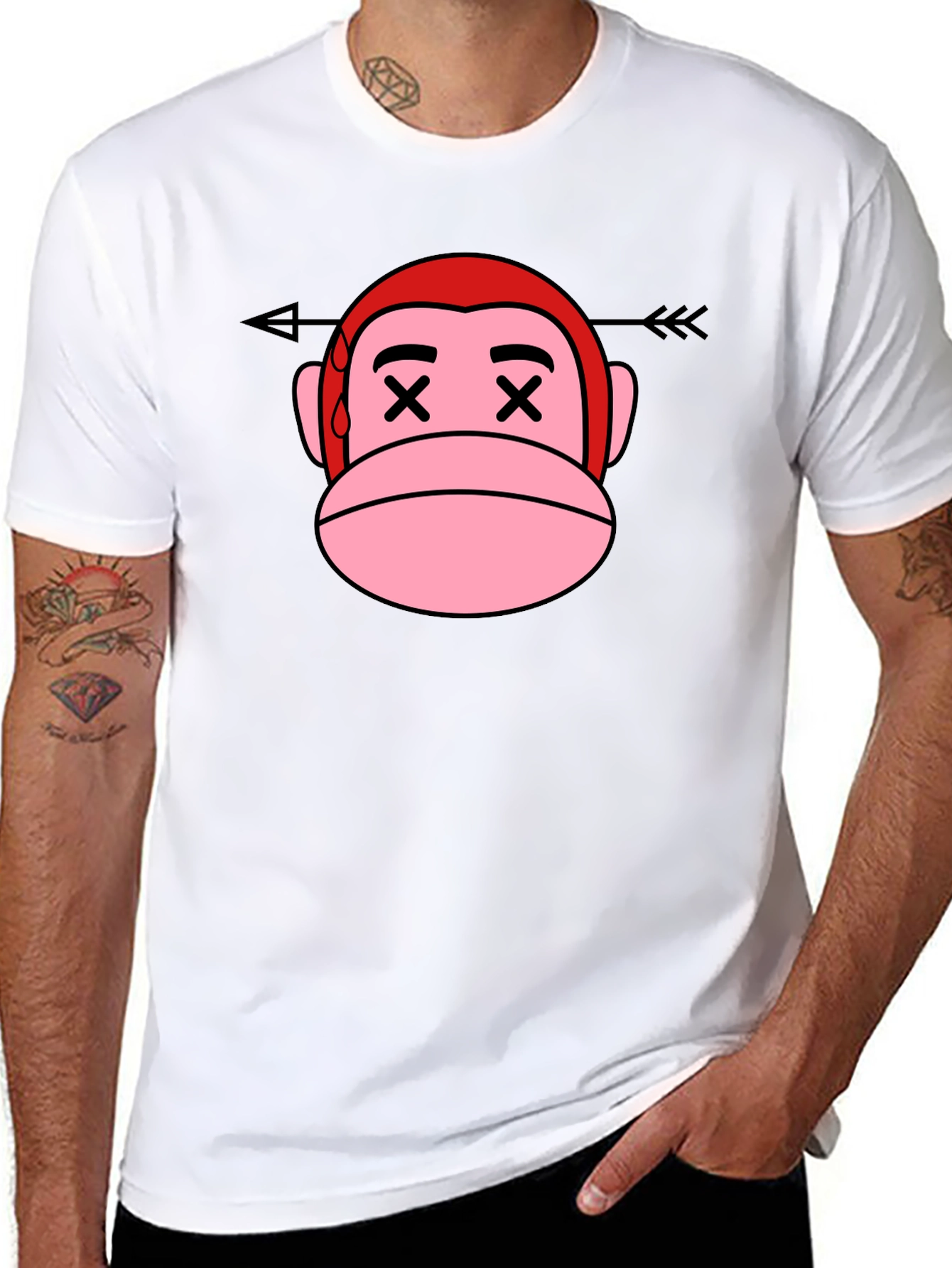 Black Cartoon Monkey Arrow T-Shirt view 8