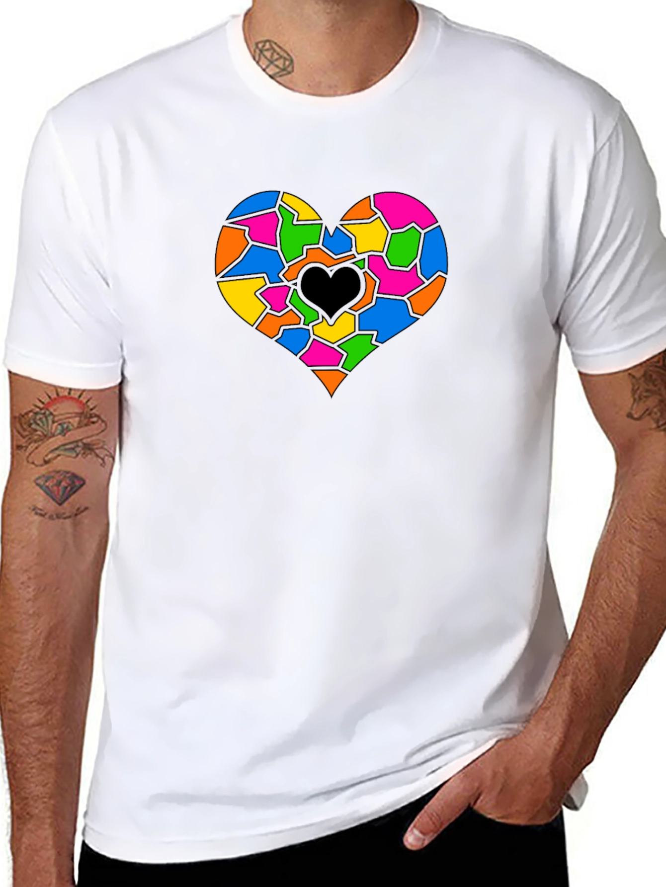 Black Colorful Broken Heart Graphic Print T-Shirt view 8