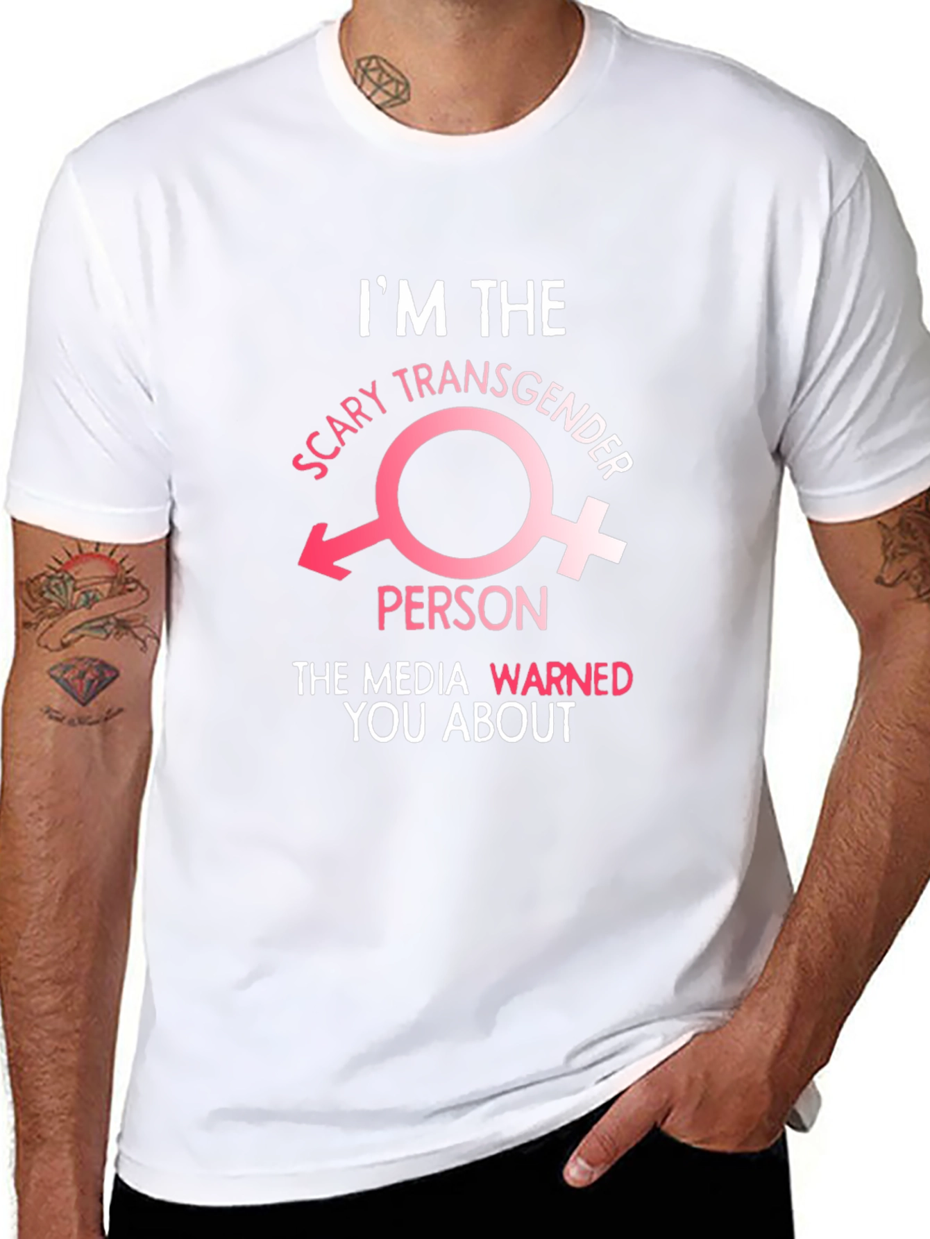 Black Scary Transgender Person T-Shirt - Media Warned You! view 8