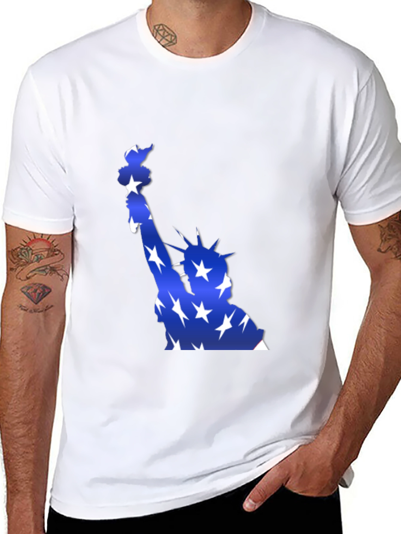 Black Statue of Liberty Patriotic Graphic T-Shirt view 8