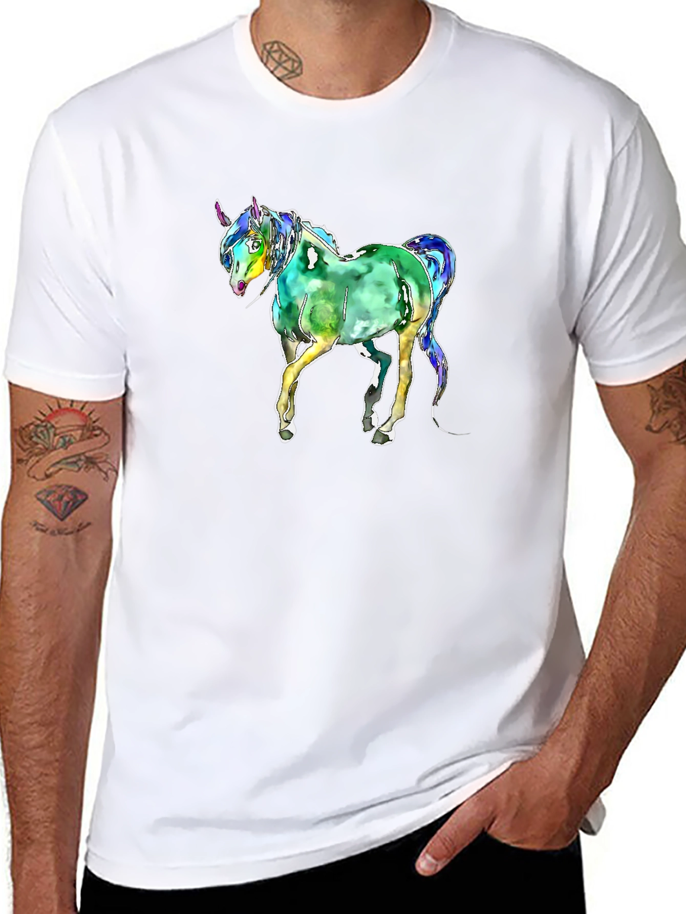 Black Watercolor Unicorn Graphic T-Shirt - Black view 8