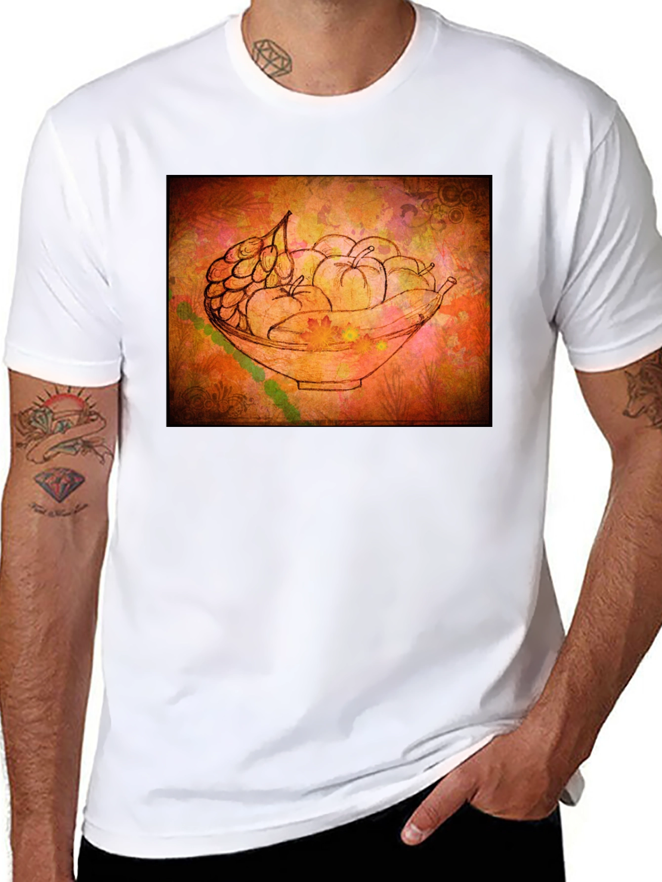 Black Fruit Bowl Graphic Tee - Artistic Black T-Shirt view 8