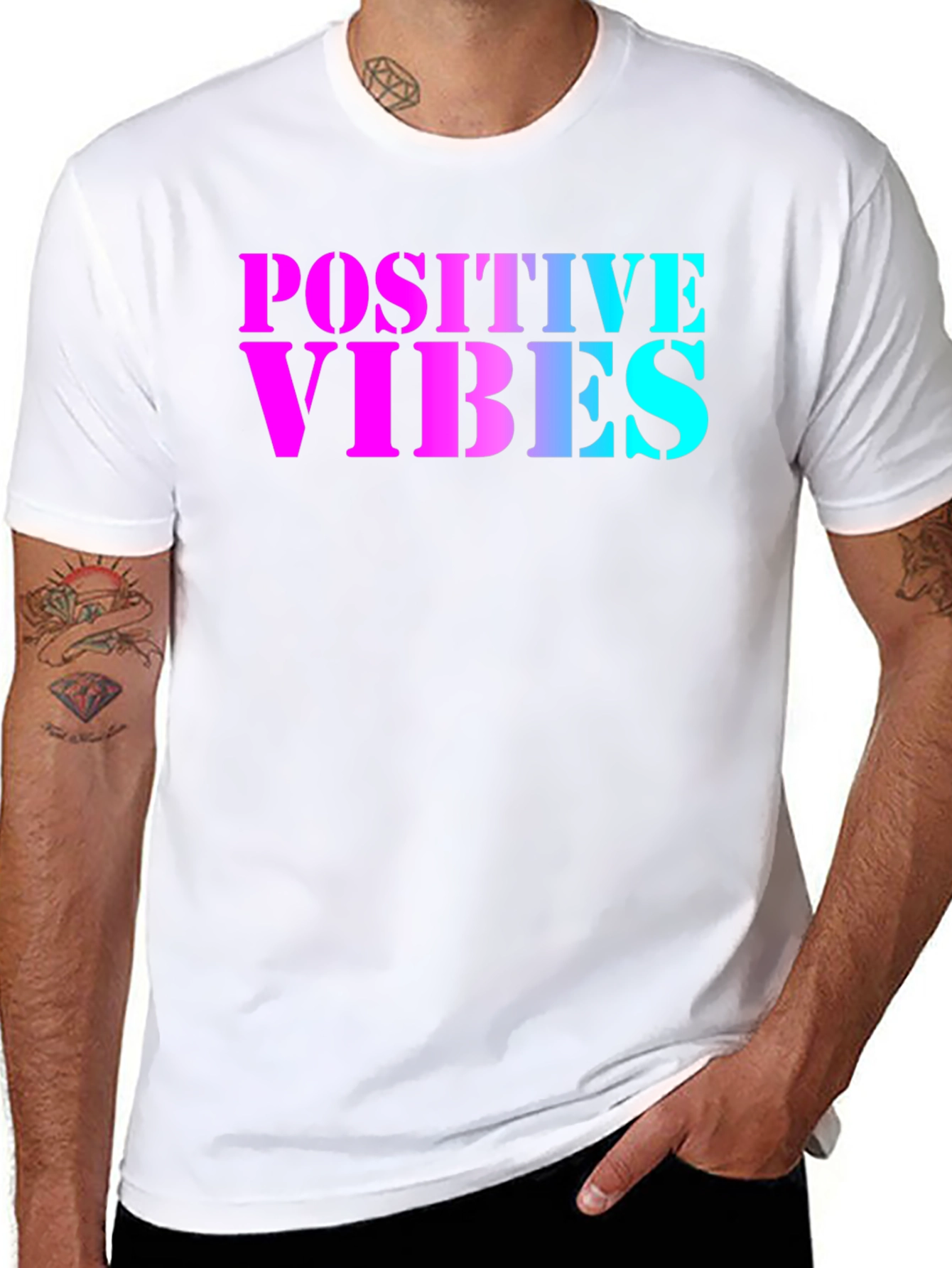 Black Positive Vibes T-Shirt - Black Crew Neck Tee view 8