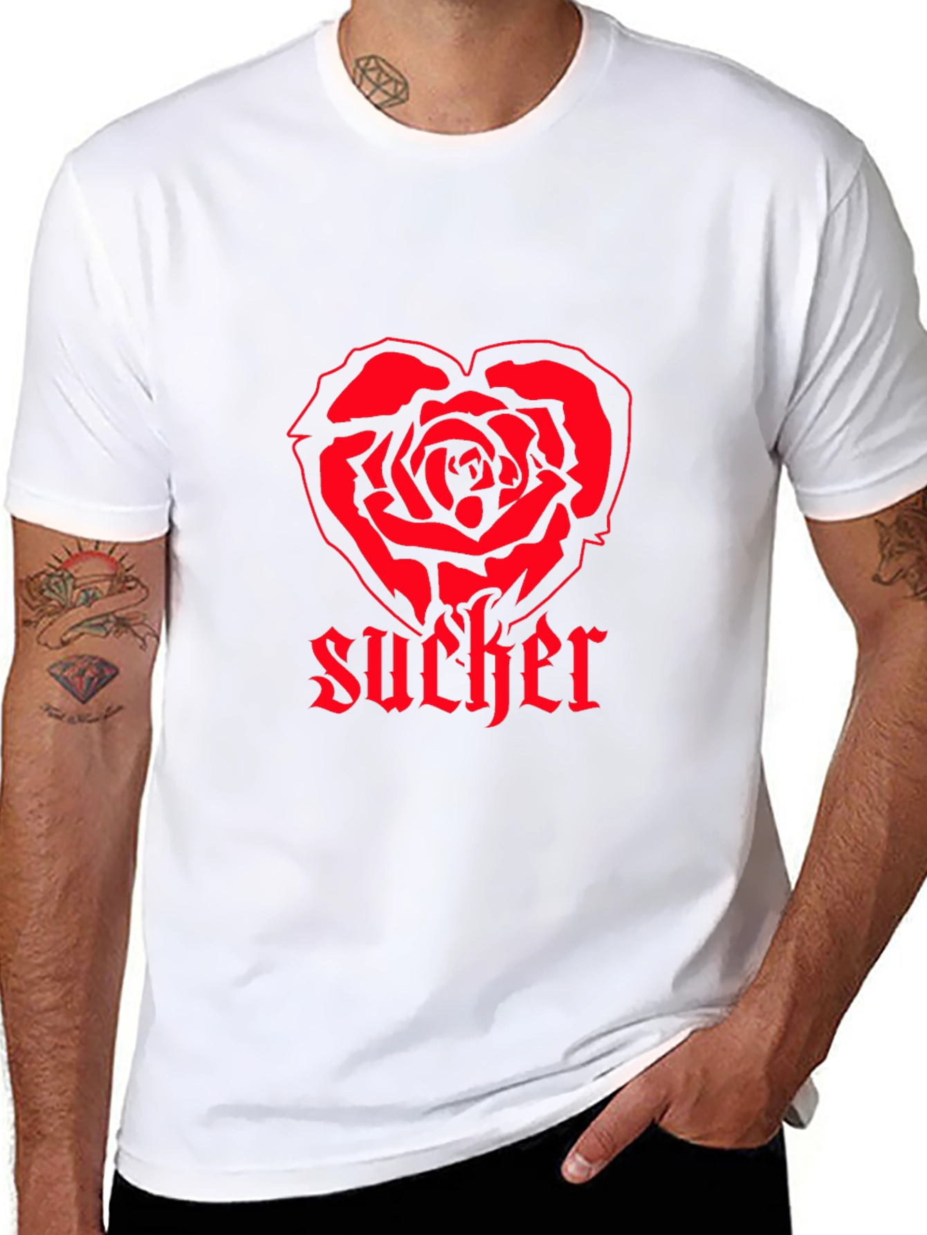 Black Sucker Heart Rose Graphic T-Shirt view 8