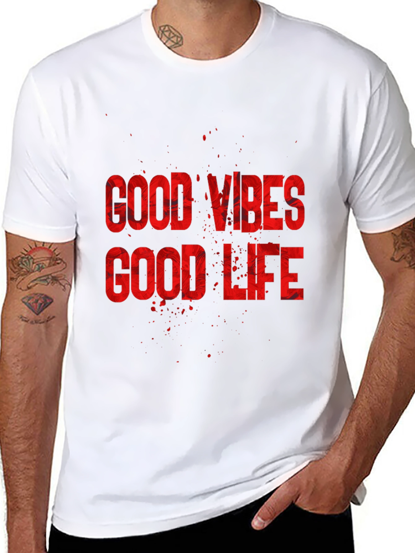 Black Good Vibes Good Life Graphic Tee - Men's Casual T-Shirt view 8