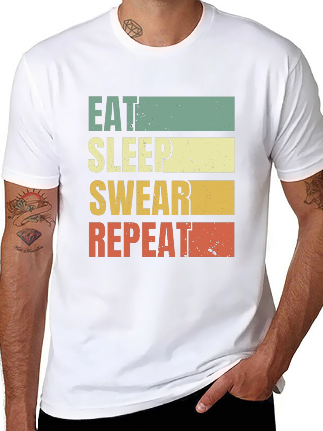 Black Eat Sleep Swear Repeat T-Shirt - Funny Graphic Tee view 8