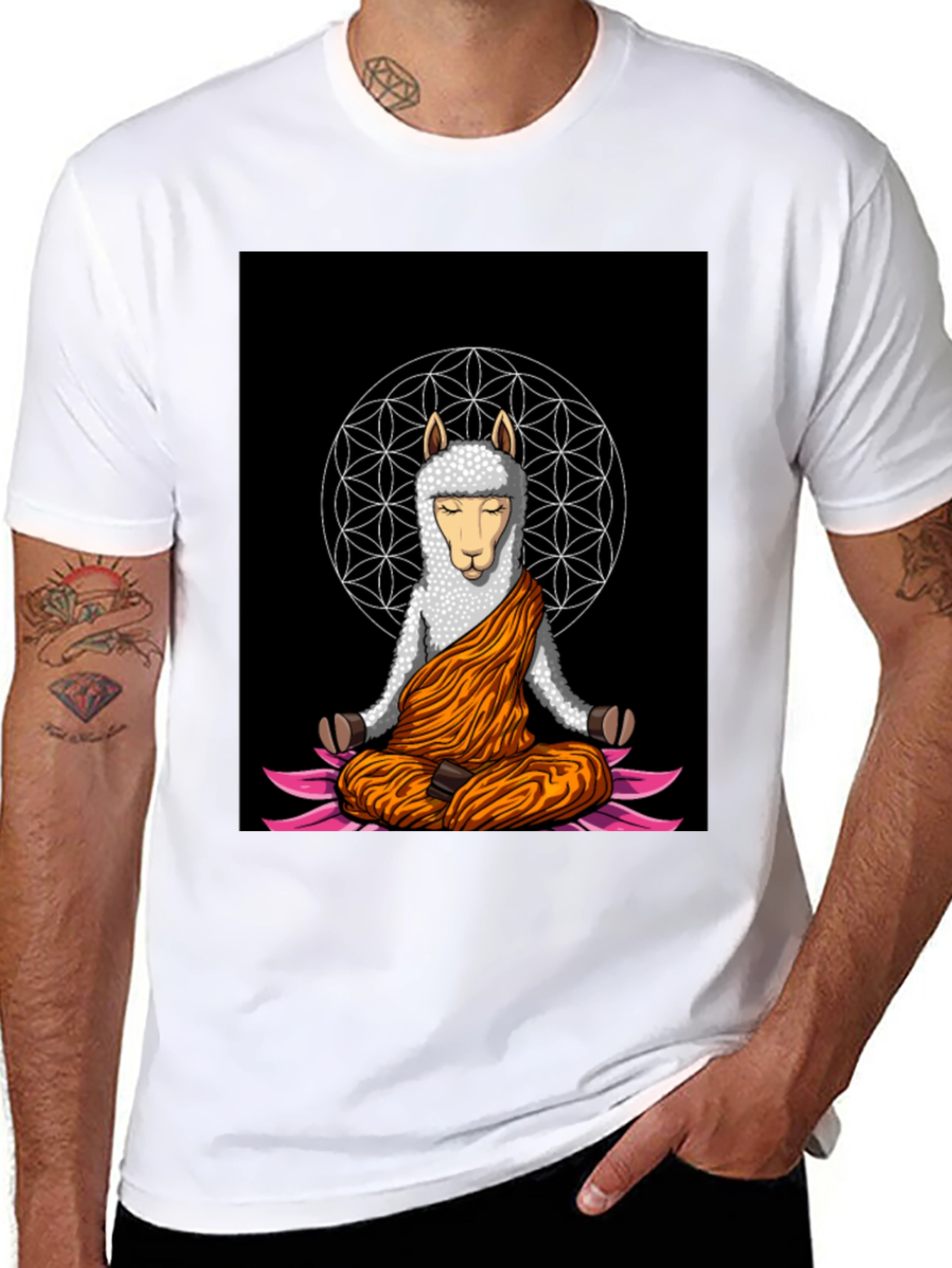 Black Meditating Llama Graphic T-Shirt - Zen Style view 8