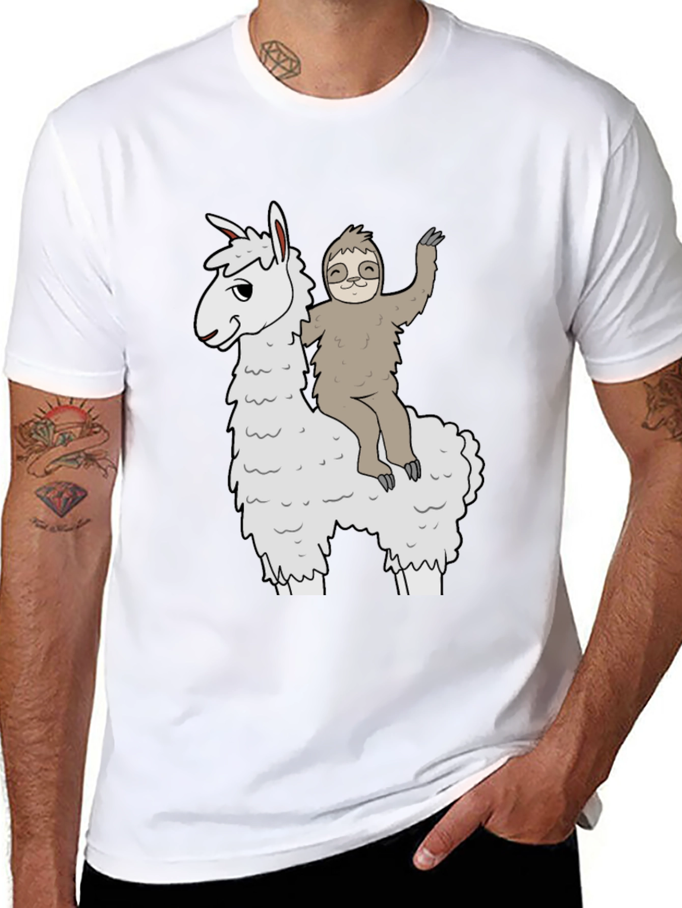 Black Llama & Sloth T-Shirt - Fun Graphic Tee view 8