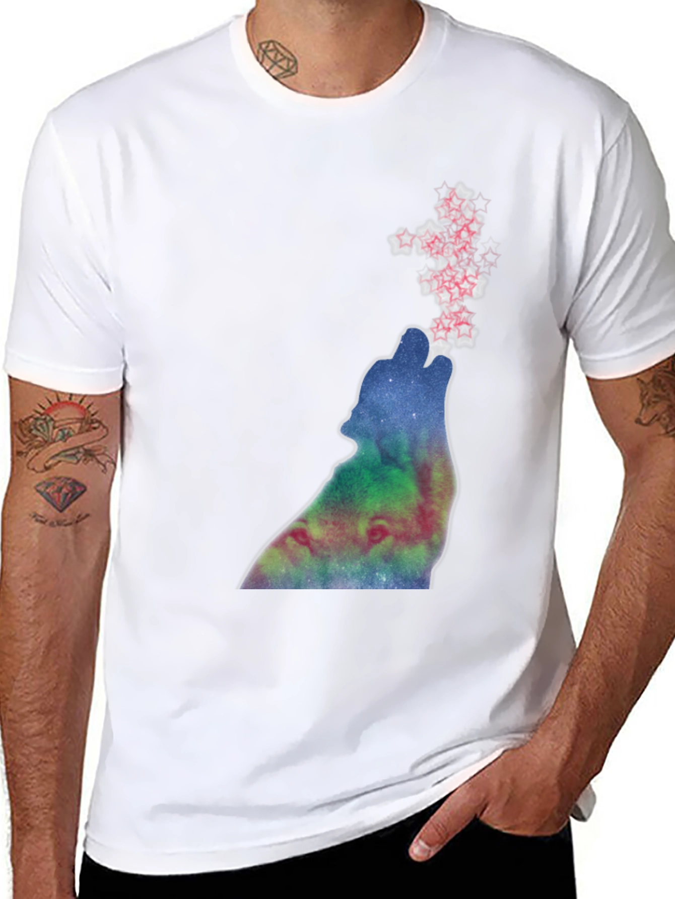 Black Galaxy Wolf Howl Graphic Tee - Soft Black Cotton view 8