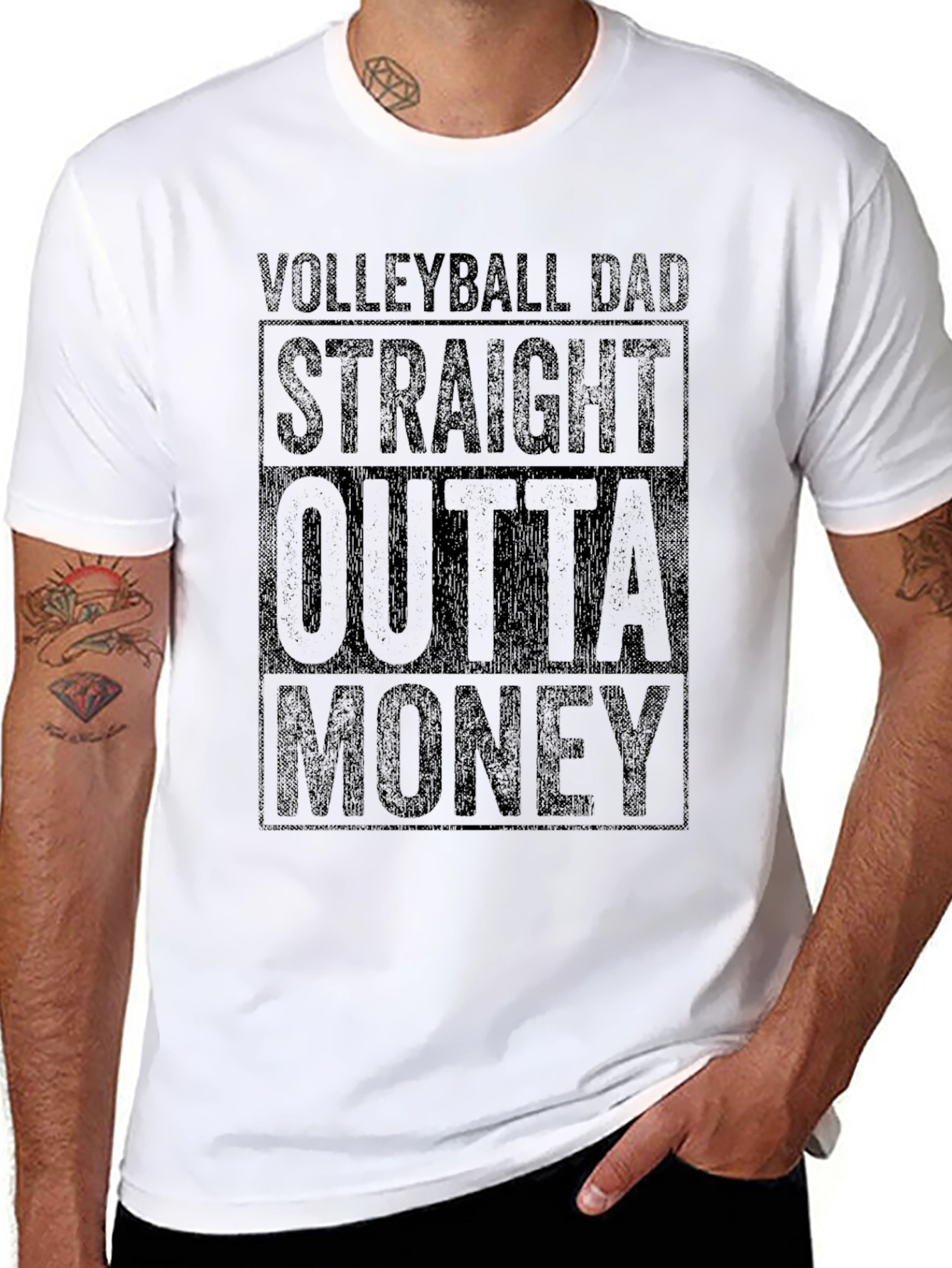 Black Volleyball Dad Straight Outta Money T-Shirt view 8