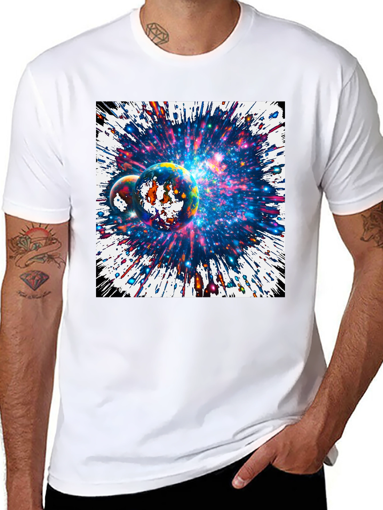 Black Cosmic Planets Graphic Tee - Black Cotton T-Shirt view 8