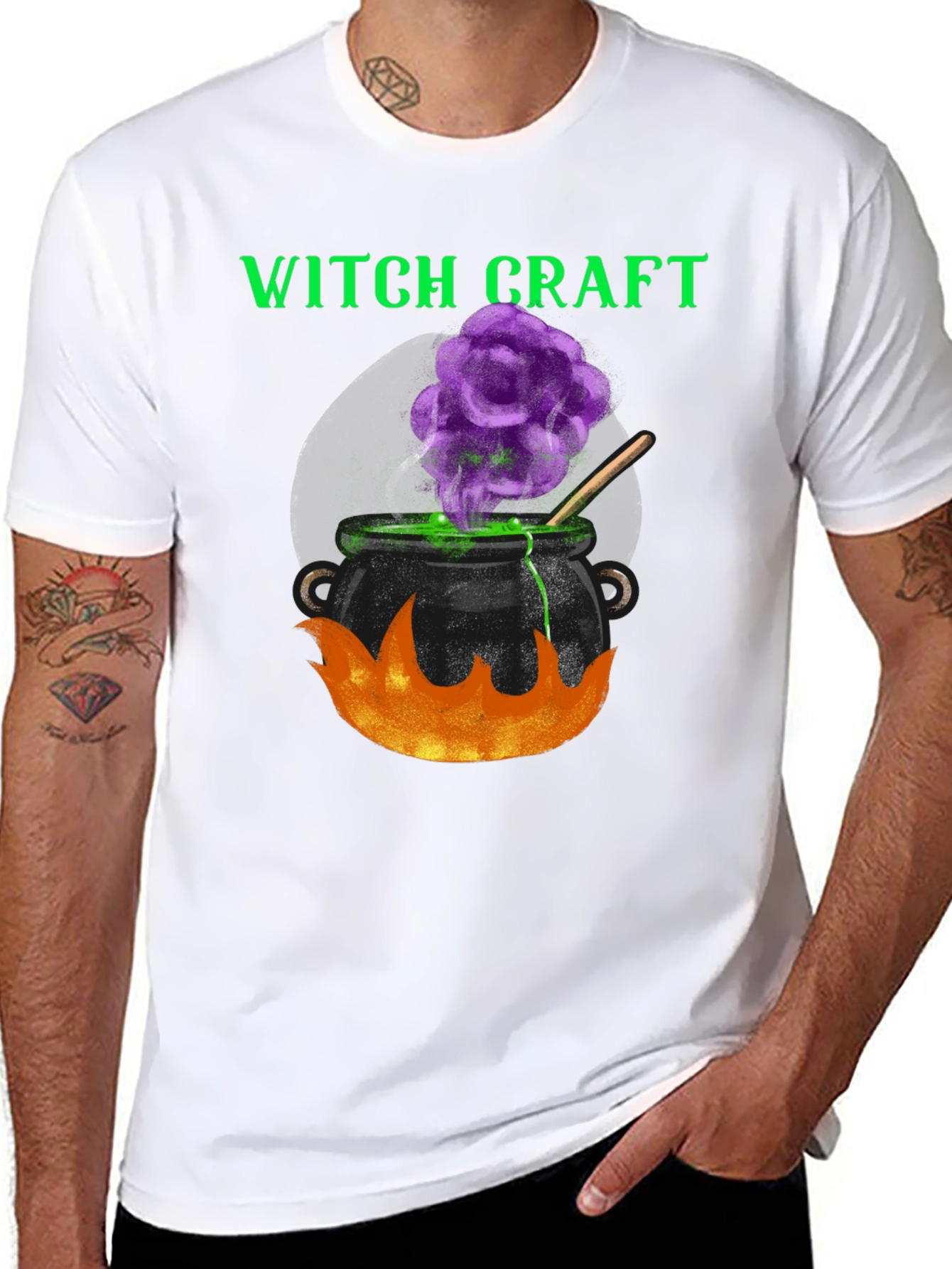 Black Witchcraft Cauldron Graphic Tee - Halloween Apparel view 8