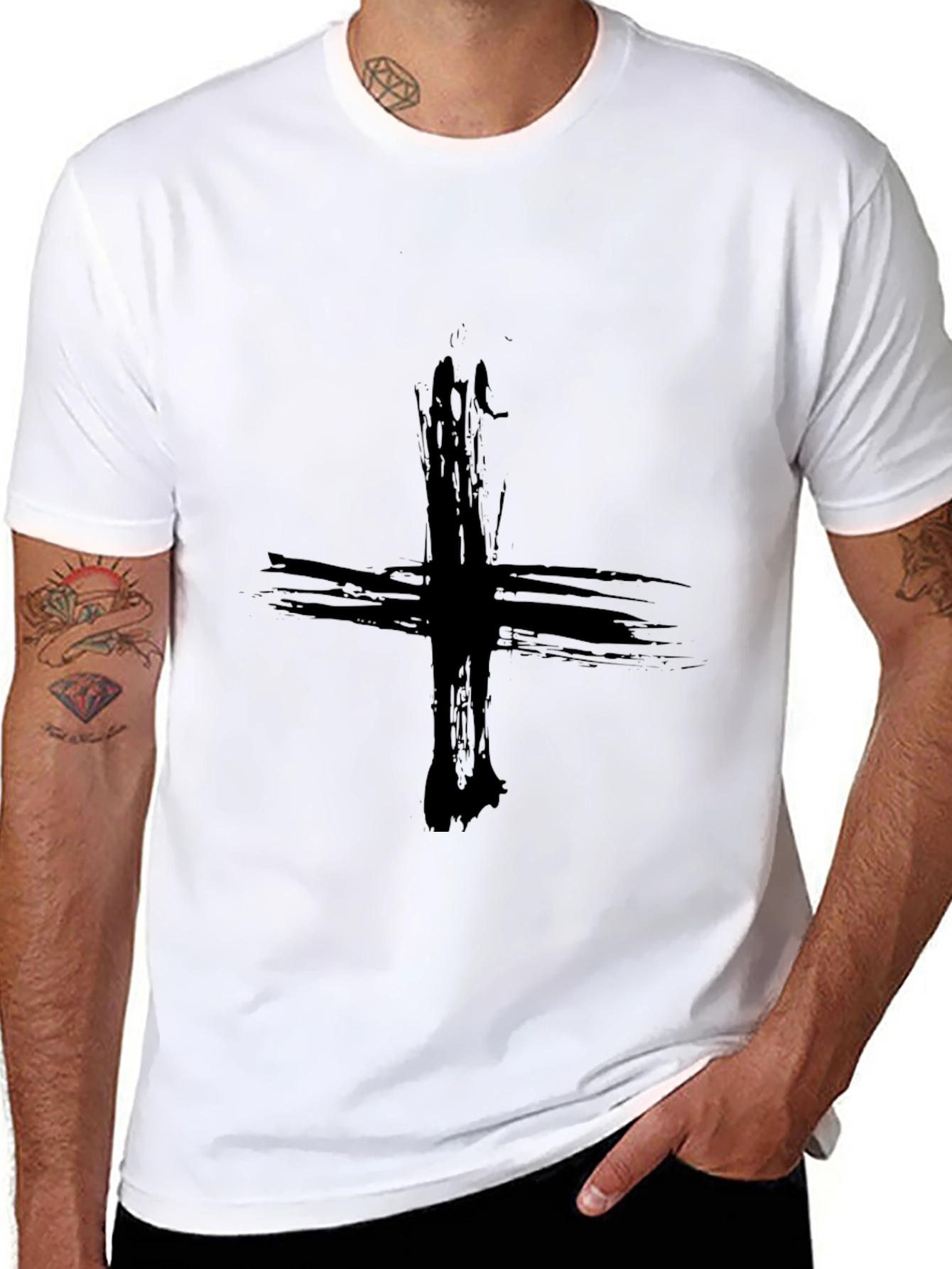 Black Grunge Cross Graphic Tee - Black view 8