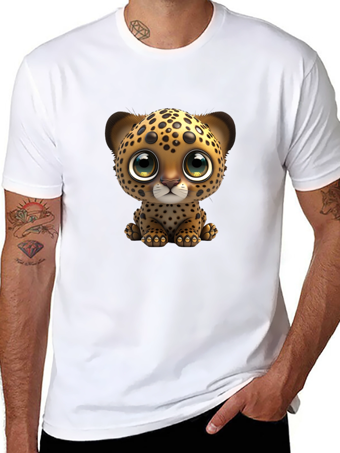 Black Cute Leopard Cub Graphic Tee - Soft Cotton Blend view 8