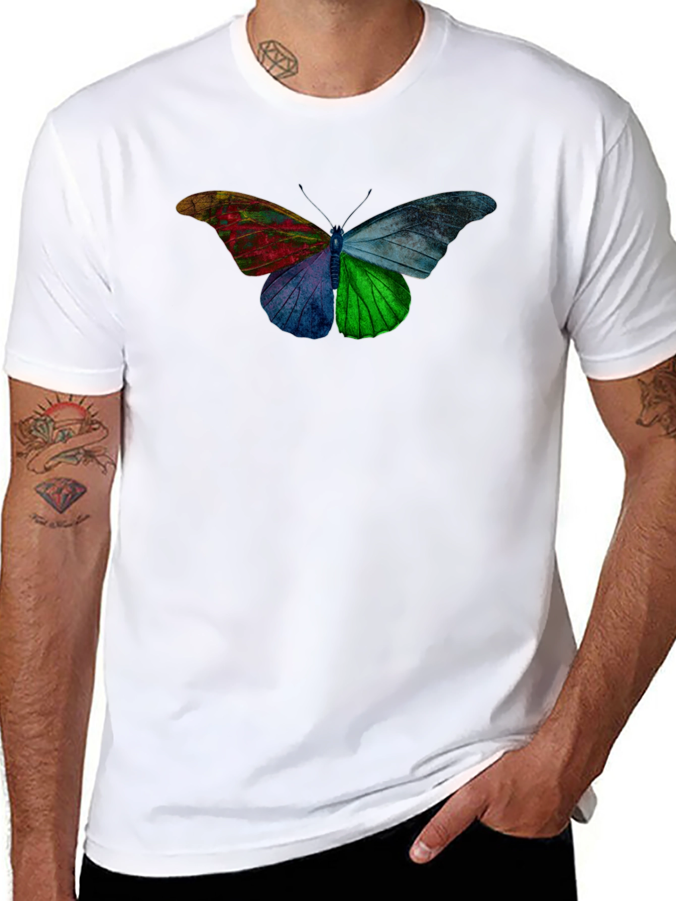 Black Colorful Butterfly Graphic Tee - Casual Comfort view 8