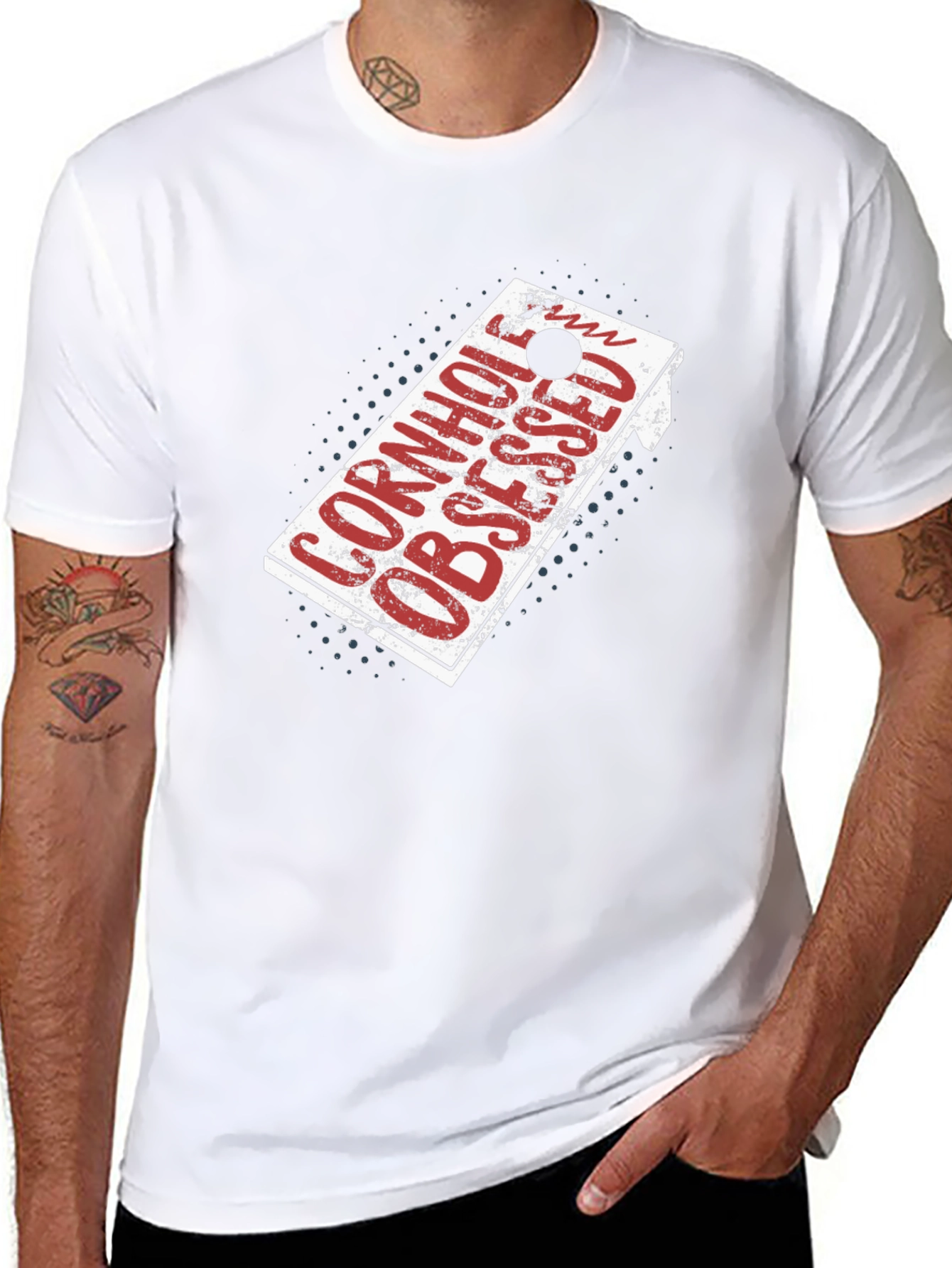 Black Cornhole Obsessed T-Shirt - Black Crew Neck Tee view 8