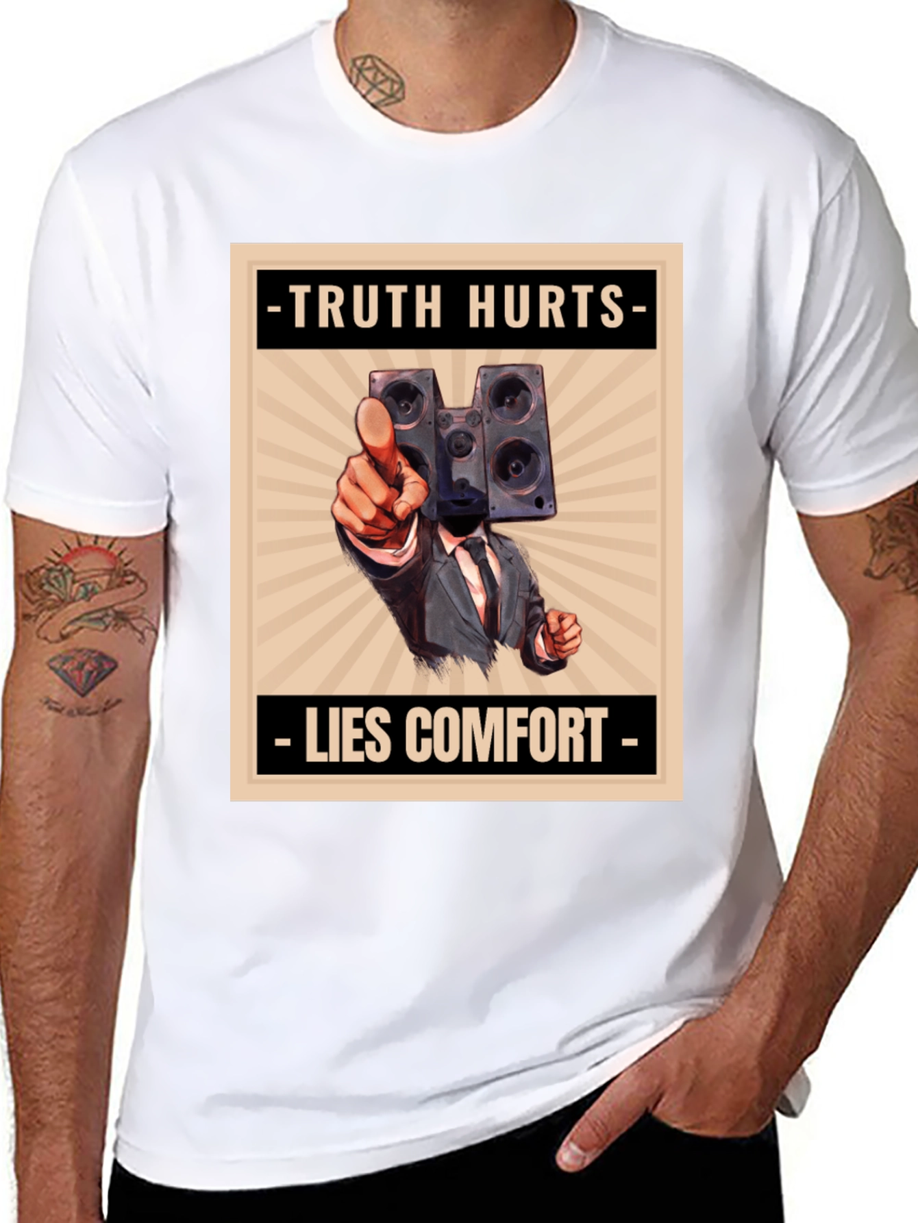 Black Truth Hurts Men's Graphic Tee - Speaker Head view 8