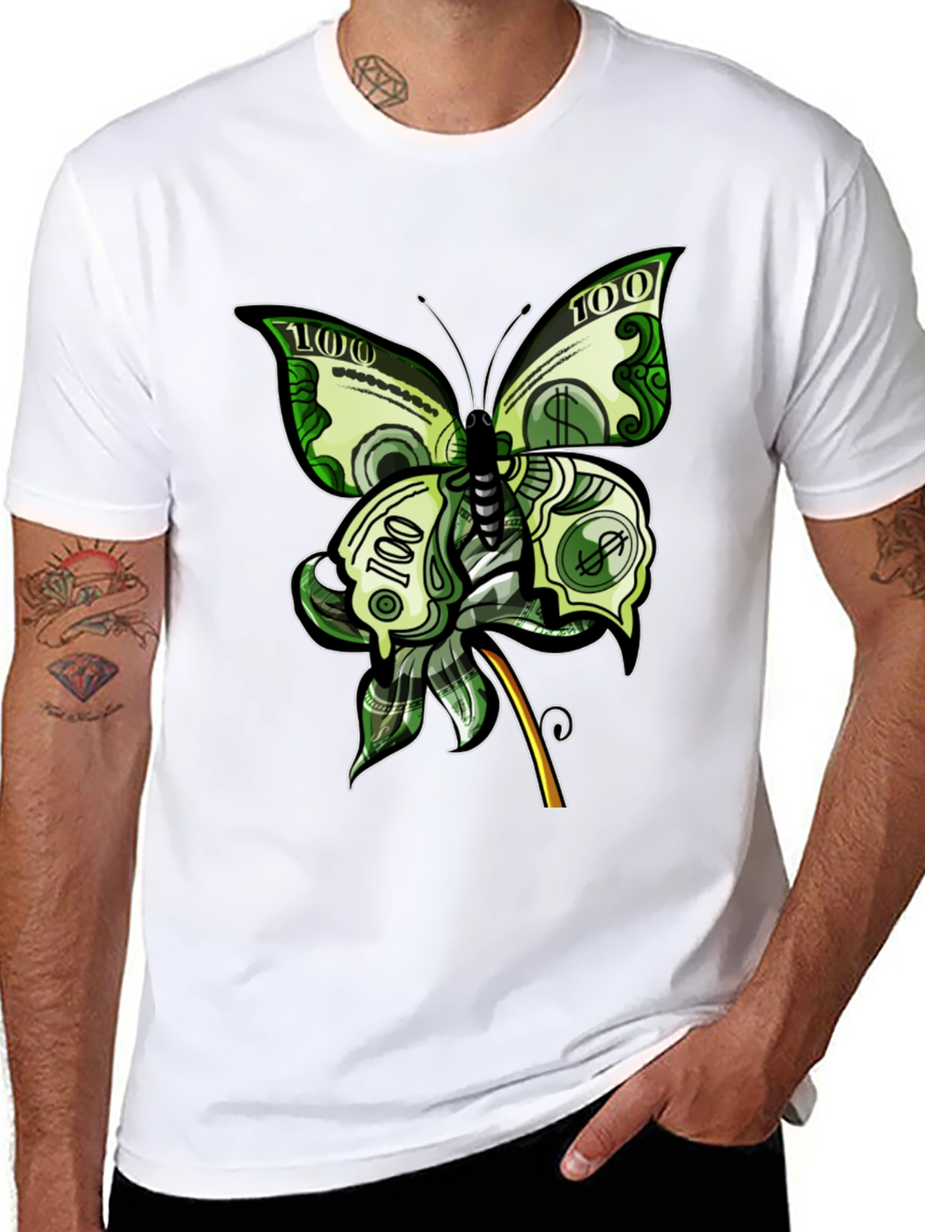 Black Money Butterfly Graphic Tee - Black view 8