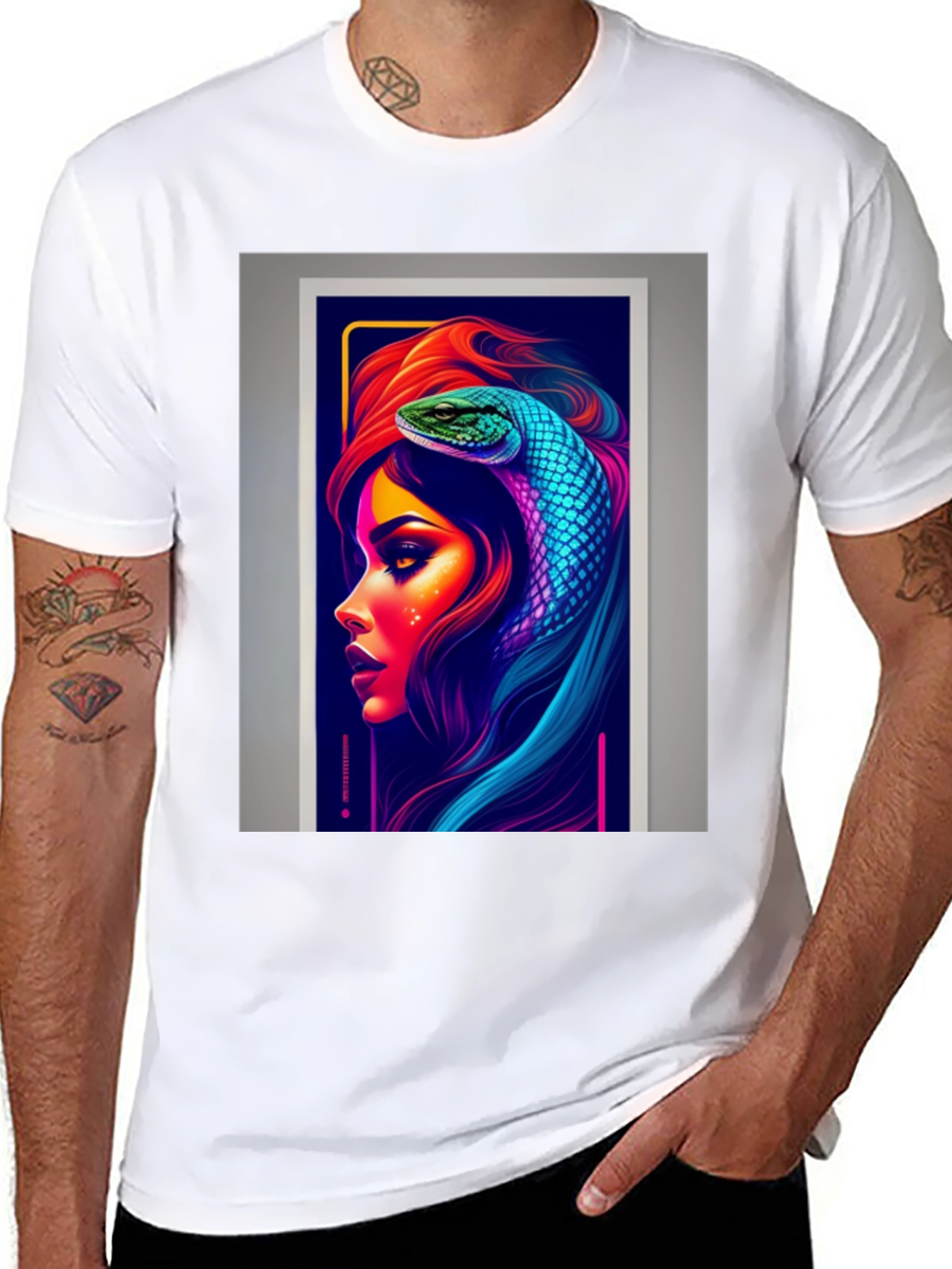 Black Neon Snake Woman Graphic Tee - Stylish & Unique view 8