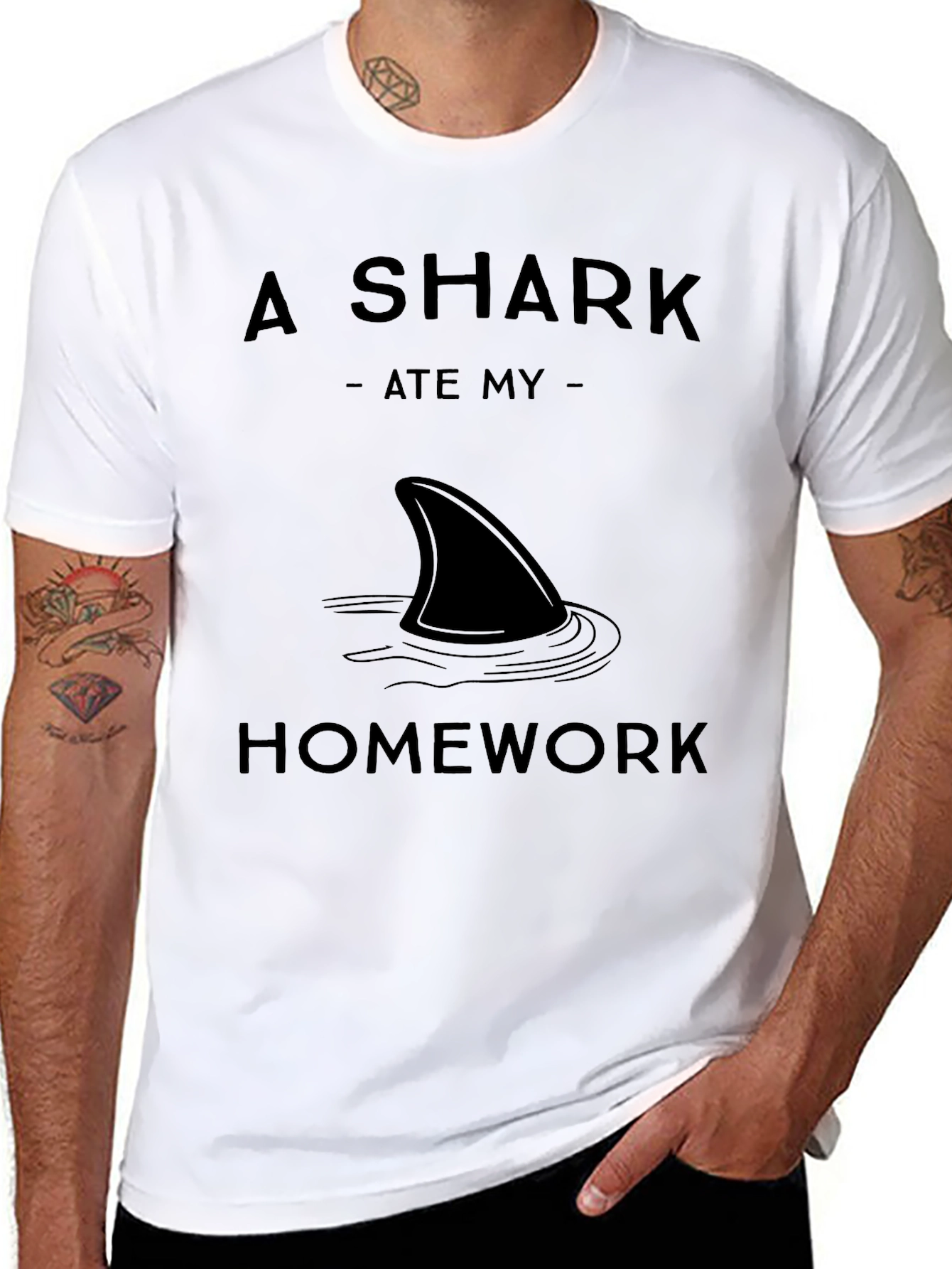 Black A Shark Ate My Homework Graphic T-Shirt view 8